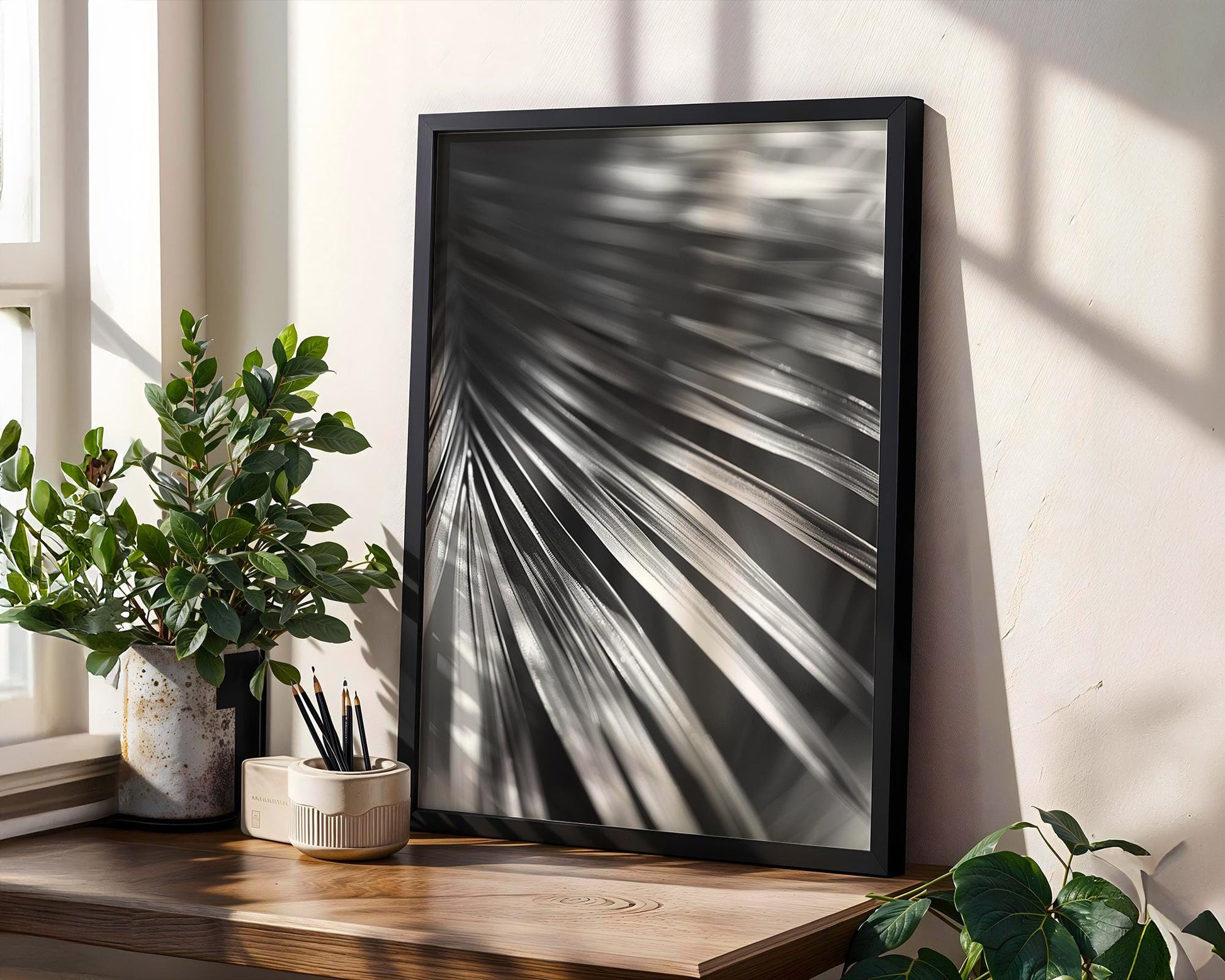 Botanical Photo | Black and White Palm Leaf Print | Minimalist Nature Wall Art wall art print, minimalist black and white poster, modern Scandinavian wall decor, Monohaus