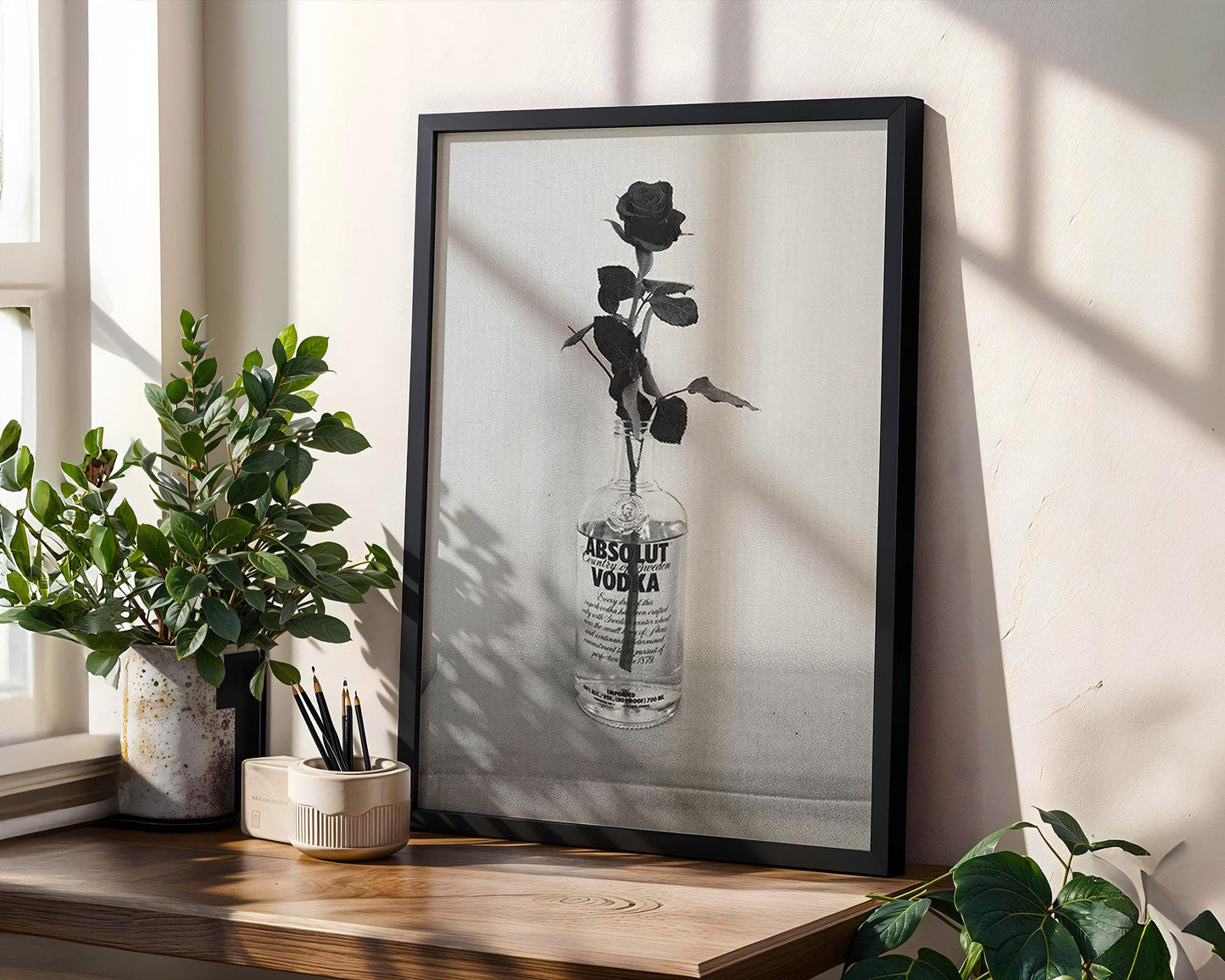 Designer Wall Art | Monochrome Rose Print | Black and White Still Life Photography wall art print, minimalist black and white poster, modern Scandinavian wall decor, Monohaus