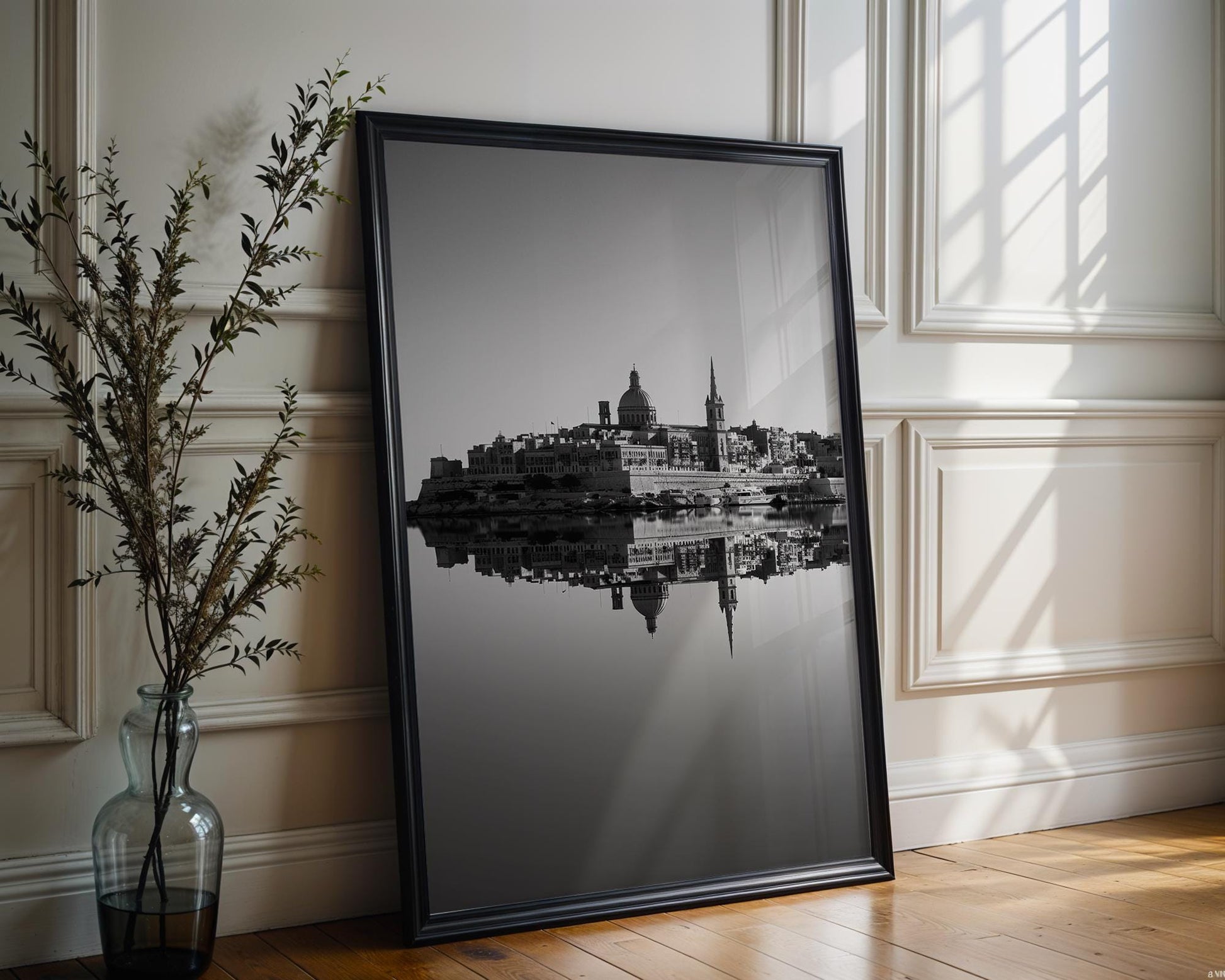 World Landmark | Valletta Malta Print | St Paul's Cathedral Black and White Photography wall art print, minimalist black and white poster, modern Scandinavian wall decor, Monohaus