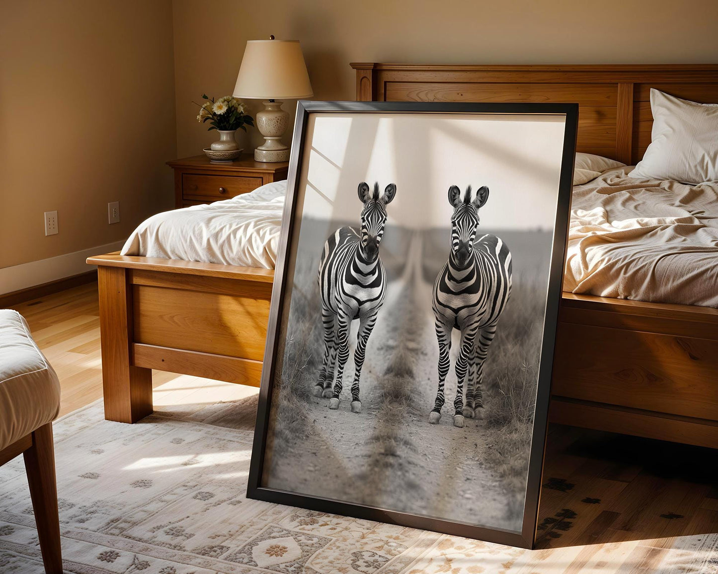 Wildlife Poster | Zebra Pair Fine Art Print • Black & White Safari Photography wall art print, minimalist black and white poster, modern Scandinavian wall decor, Monohaus