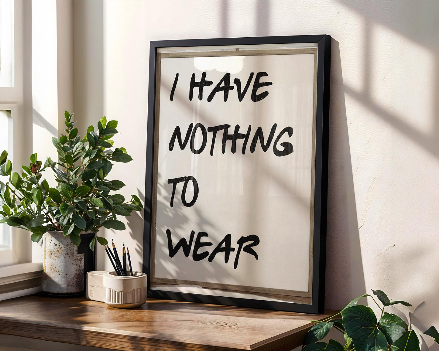 Designer Wall Art | I Have Nothing To Wear Print | Funny Quote, Minimalist Typography typography wall art print, minimalist black and white type poster, modern graphic design decor, Monohaus
