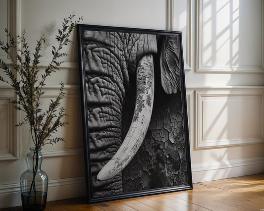 Wildlife Poster | Elephant Tusk Print | Minimalist  Photography, Modern Safari Decor wall art print, minimalist black and white poster, modern Scandinavian wall decor, Monohaus