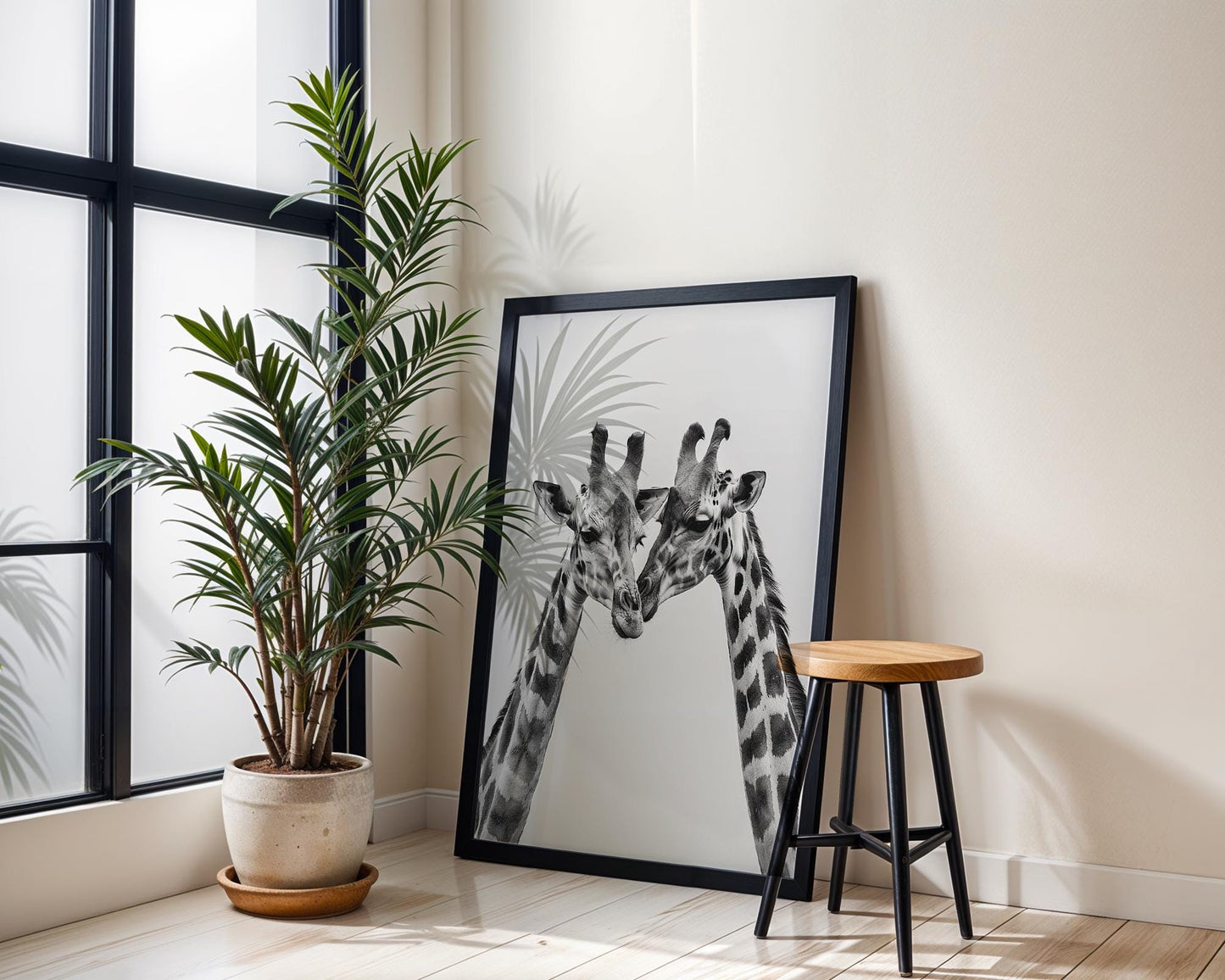 Wildlife Poster | Giraffes in Love Print • Black & White Safari Photography, Scandi Wall Art wall art print, minimalist black and white poster, modern Scandinavian wall decor, Monohaus