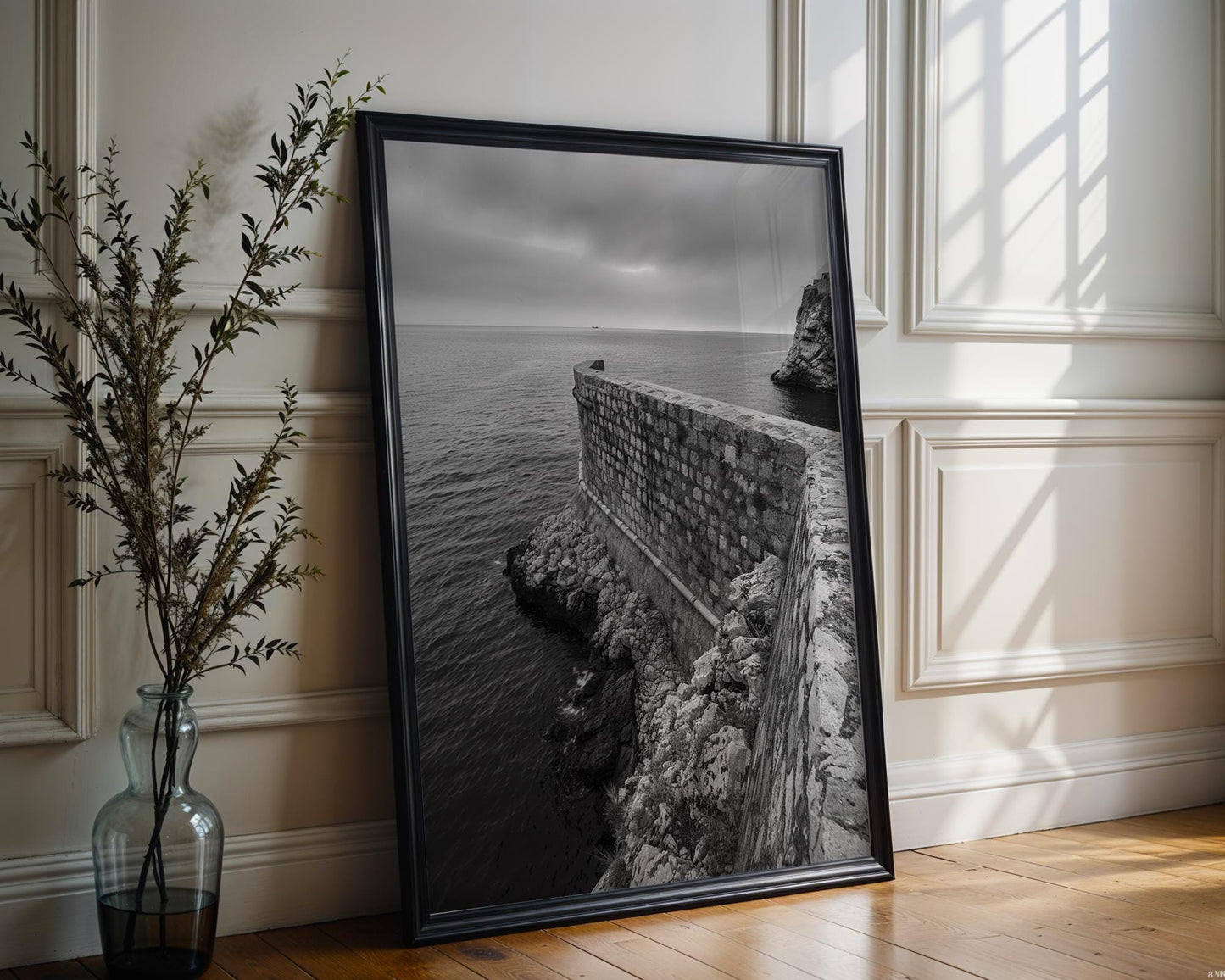 World Landmark | Dubrovnik City Walls Print | Black and White Adriatic Coast Photography wall art print, black and white architectural poster, minimalist modern Scandinavian wall decor, Monohaus