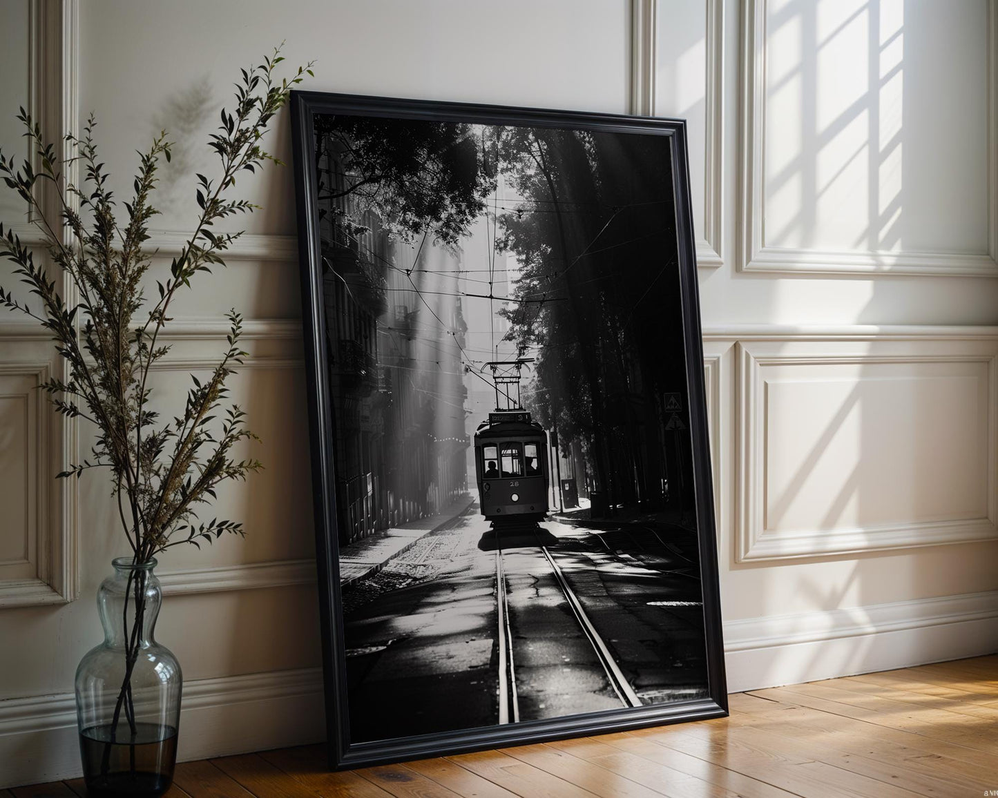 World Landmark | Lisbon Tram Print | Black and White Travel Photography wall art print, minimalist black and white poster, modern Scandinavian wall decor, Monohaus