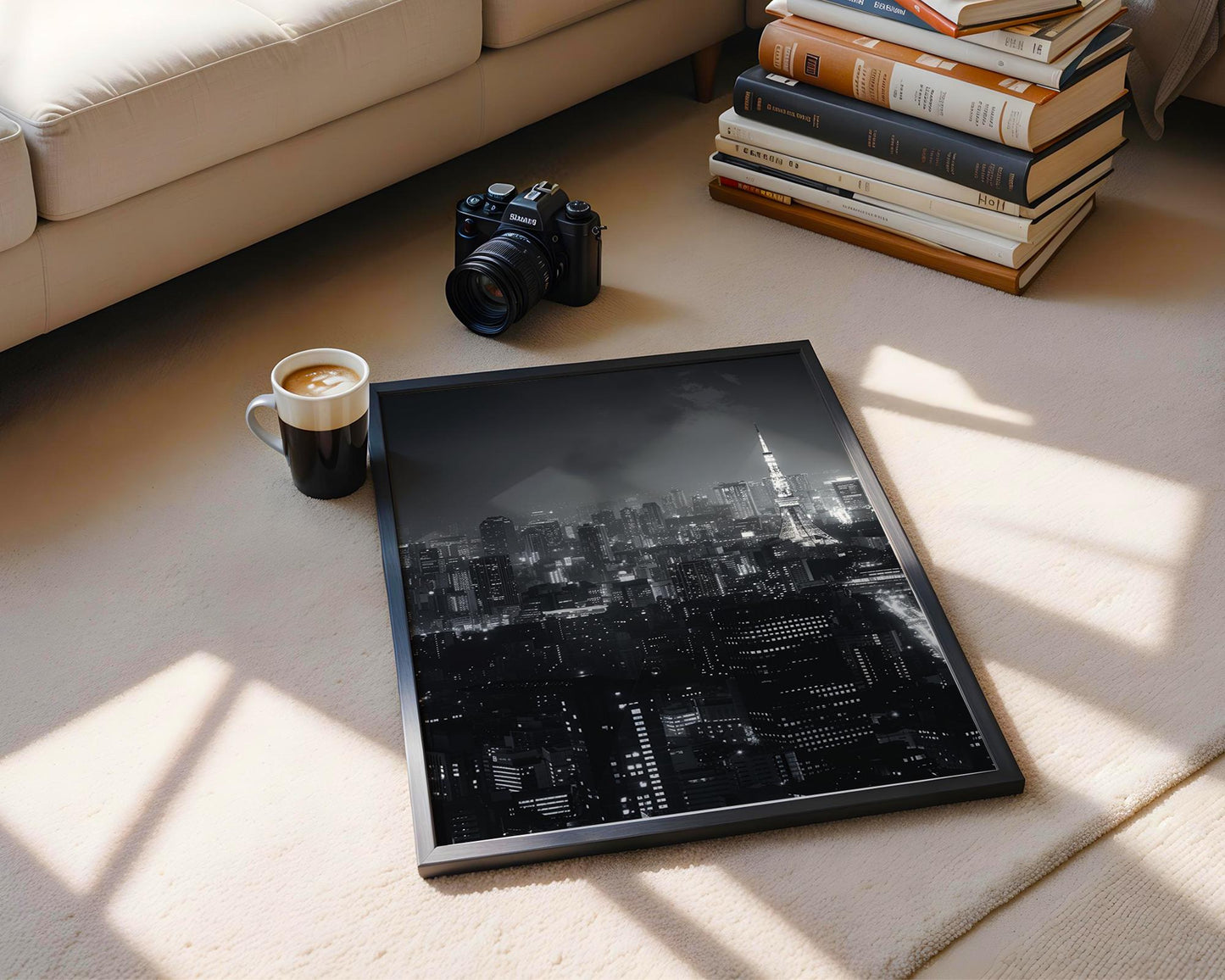 World Landmark | Tokyo Cityscape Print | Black and White Night Skyline Photography wall art print, black and white architectural poster, minimalist modern Scandinavian wall decor, Monohaus
