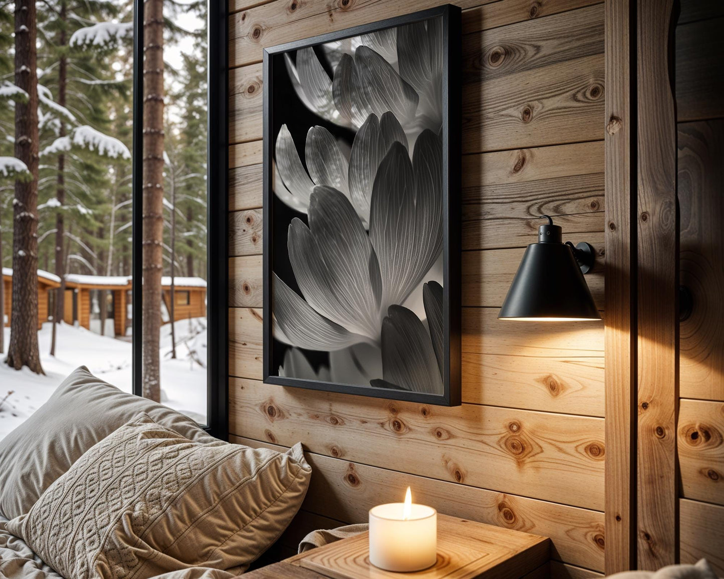 Botanical Photo | Black & White Lotus Flower Petals Print Home Decor | Macro Art wall art print, minimalist black and white poster, modern Scandinavian wall decor, Monohaus