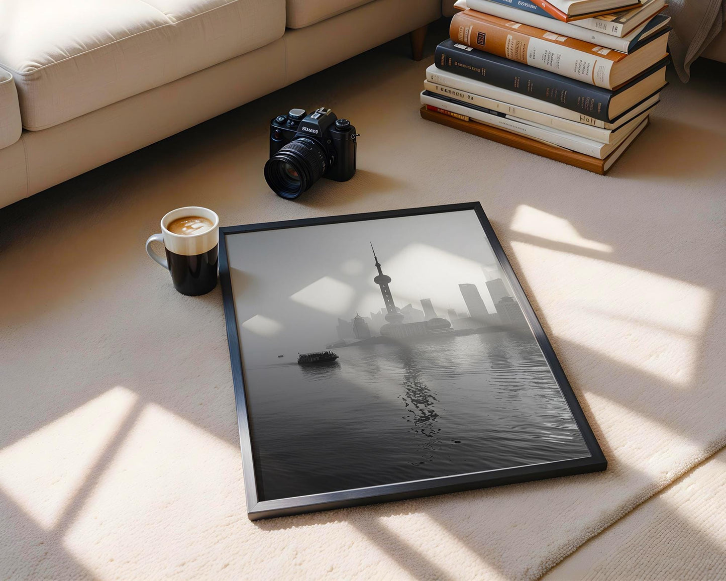 World Landmark | Shanghai Cityscape Photography Print | Modern Black and White Wall Art