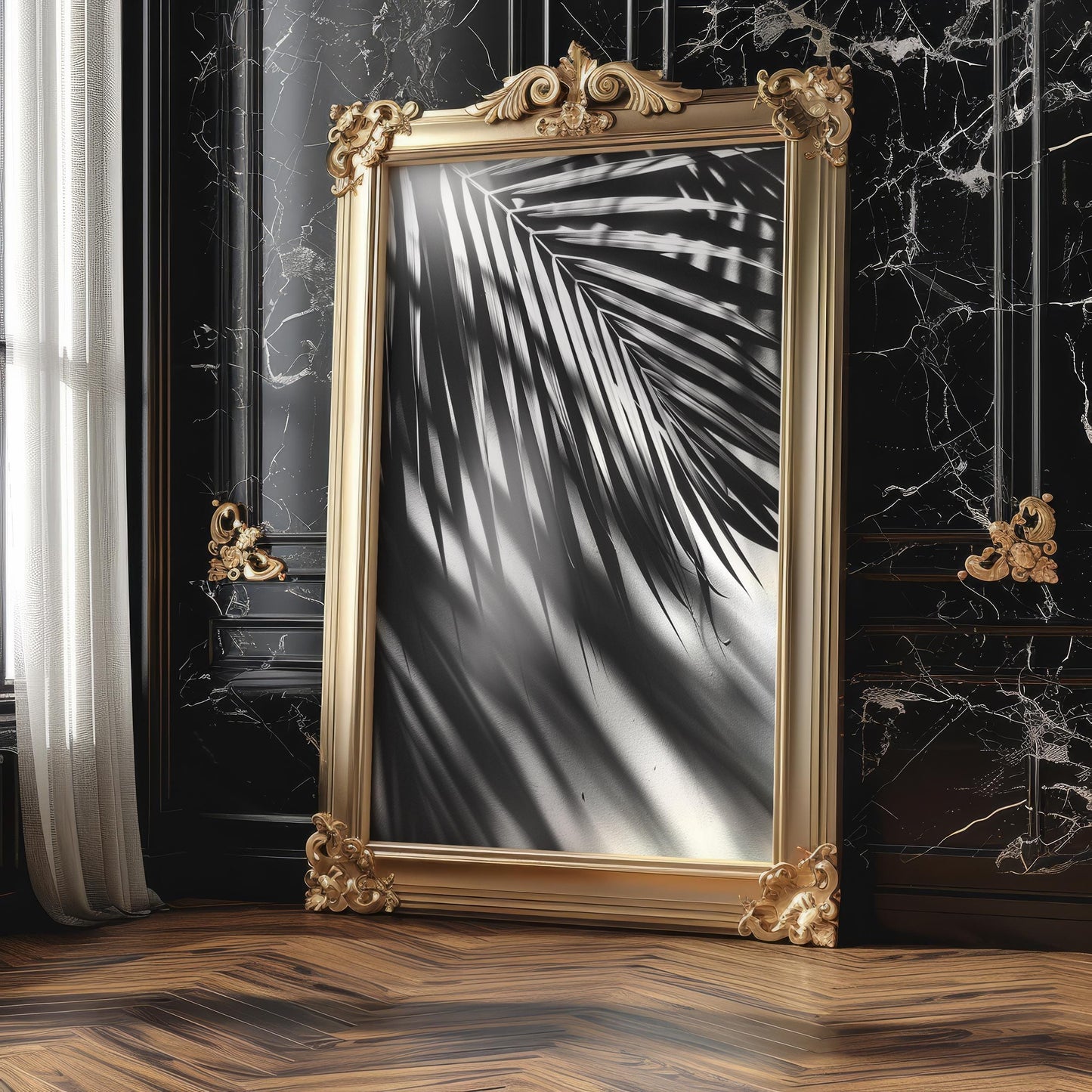 Botanical Photo | Palm Shadows on Wall | Black and White Abstract Photography abstract wall art print, geometric minimalist poster, modern Scandinavian decor, Monohaus