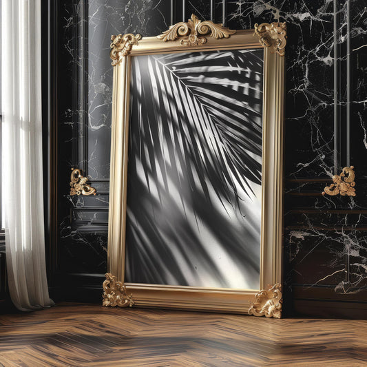 Botanical Photo | Palm Shadows on Wall | Black and White Abstract Photography abstract wall art print, geometric minimalist poster, modern Scandinavian decor, Monohaus