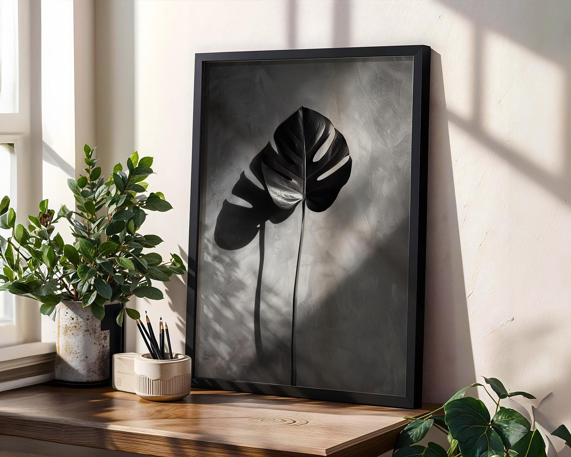 Botanical Photo | Monstera Leaf Print | Black and White Minimalist Wall Art wall art print, minimalist black and white poster, modern Scandinavian wall decor, Monohaus