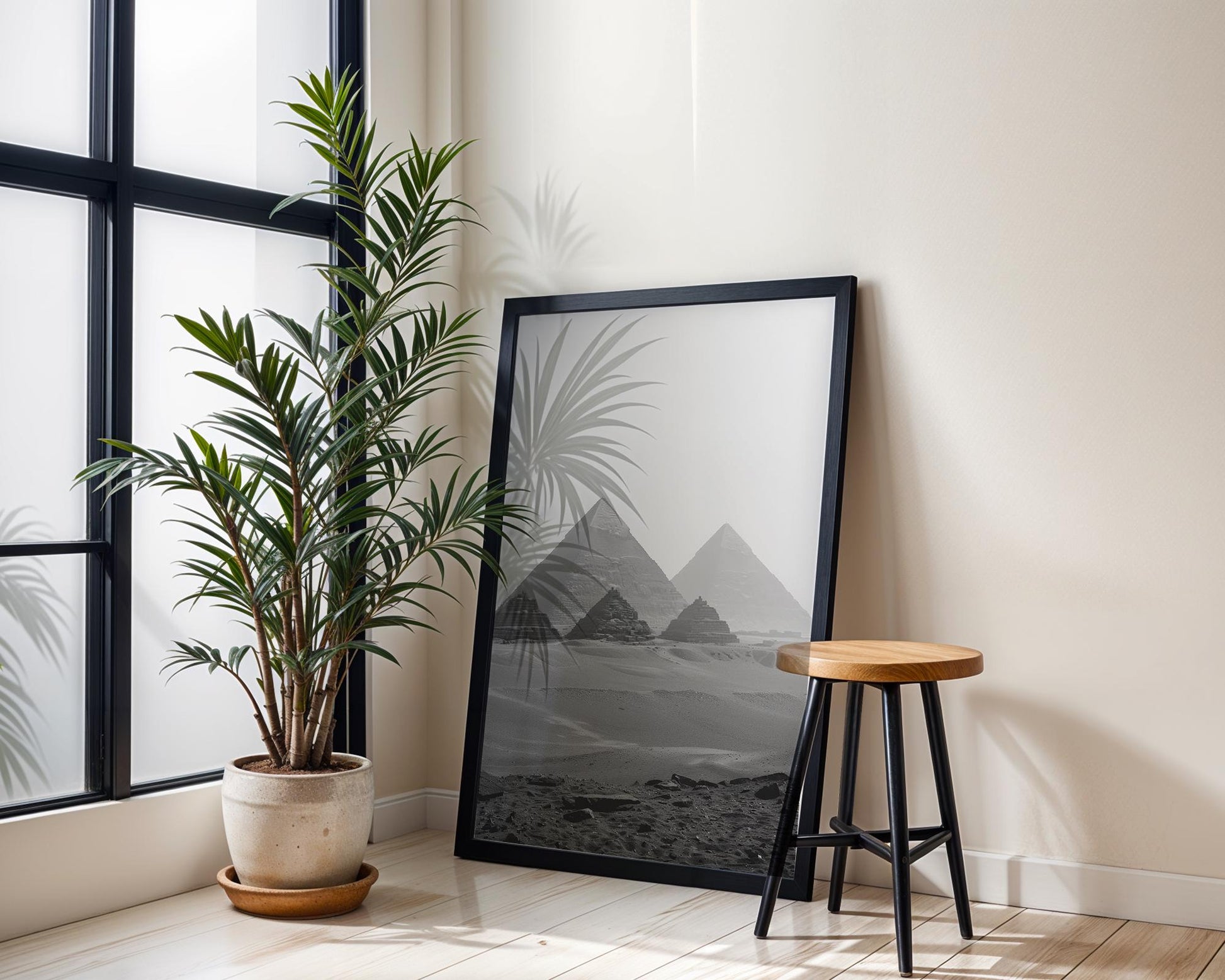 World Landmark | Pyramids of Giza Print | Black and White Egyptian Photography, Minimalist Wall Art wall art print, minimalist black and white poster, modern Scandinavian wall decor, Monohaus