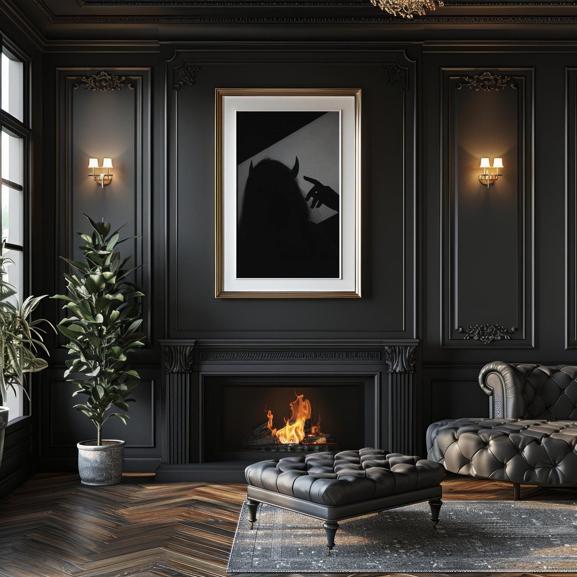 Devil Horns Shadow Print | Gothic Monochrome Wall Art wall art print, minimalist black and white poster, modern Scandinavian wall decor, Monohaus