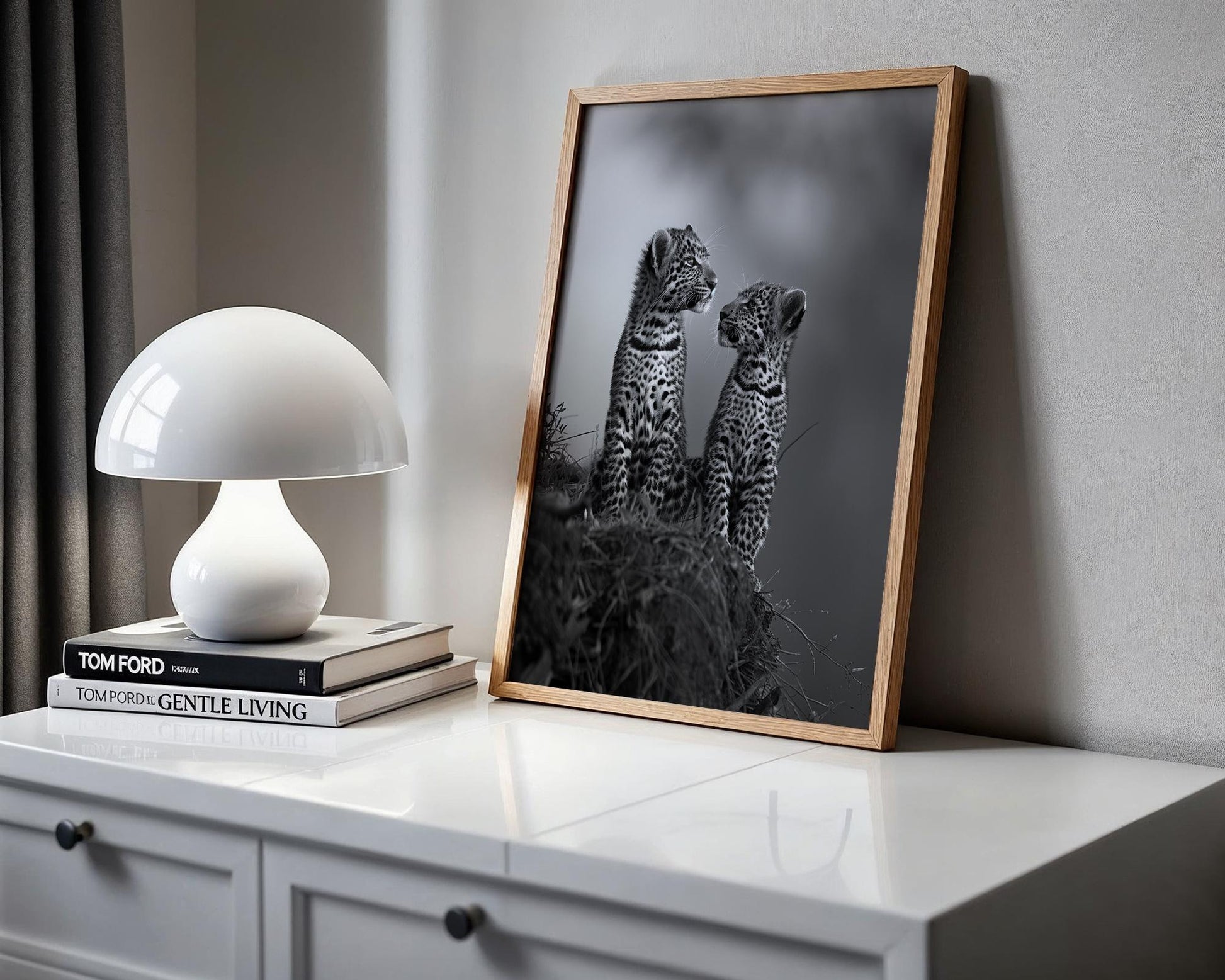 Wildlife Poster | Leopard Cubs Fine Art Print • Black & White Scandi Nursery wall art print, minimalist black and white poster, modern Scandinavian wall decor, Monohaus