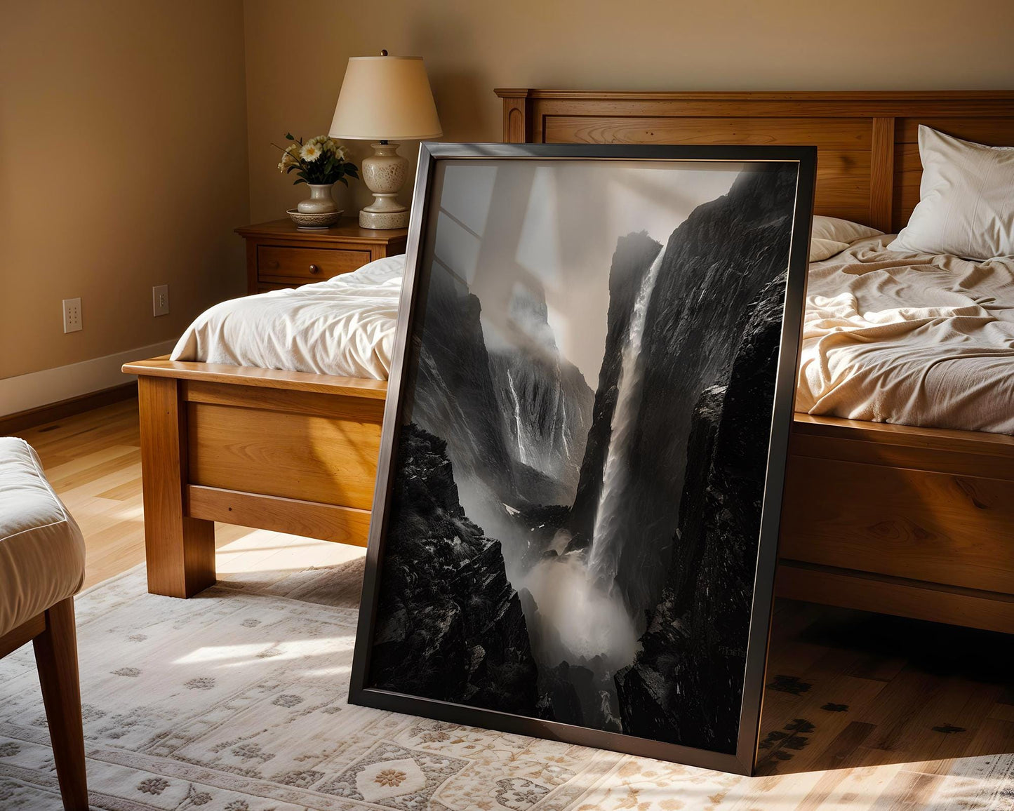 World Landmark | Waterfall Canyon Print | Black and White Landscape Photography wall art print, minimalist black and white poster, modern Scandinavian wall decor, Monohaus