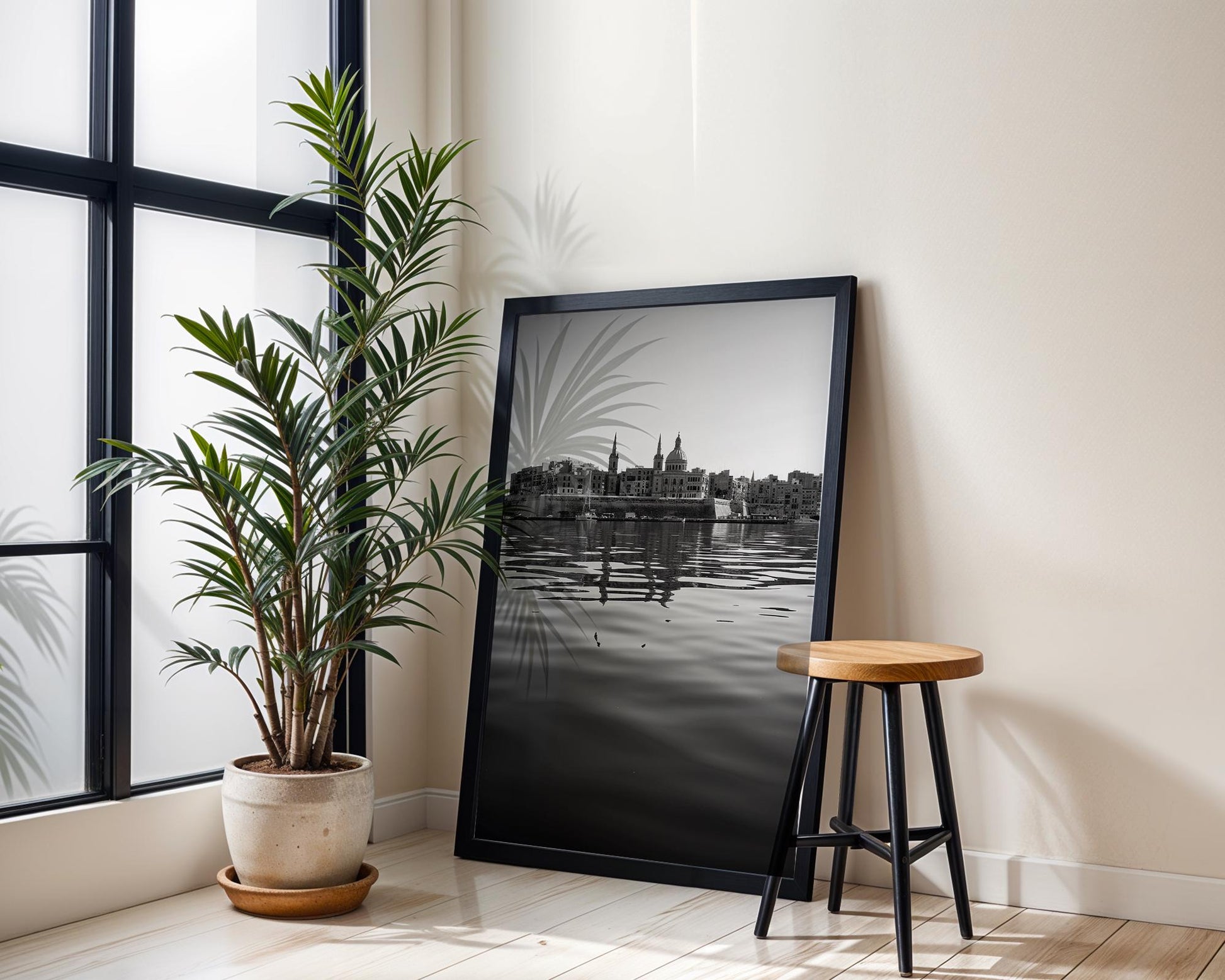 World Landmark | Valletta Malta Print | Black and White Mediterranean Skyline Photography wall art print, minimalist black and white poster, modern Scandinavian wall decor, Monohaus