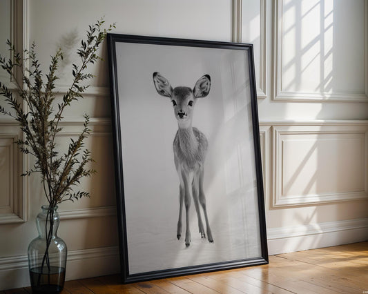 Wildlife Poster | Baby Deer Print | Minimalist Black & White Photography wall art print, minimalist black and white poster, modern Scandinavian wall decor, Monohaus