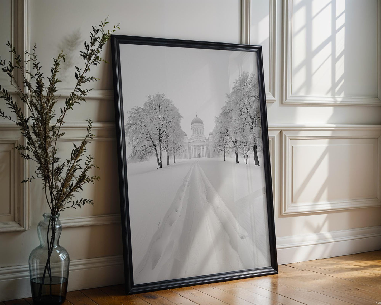 World Landmark | Helsinki Cathedral Winter Photography Print | Minimalist Nordic Art wall art print, minimalist black and white poster, modern Scandinavian wall decor, Monohaus