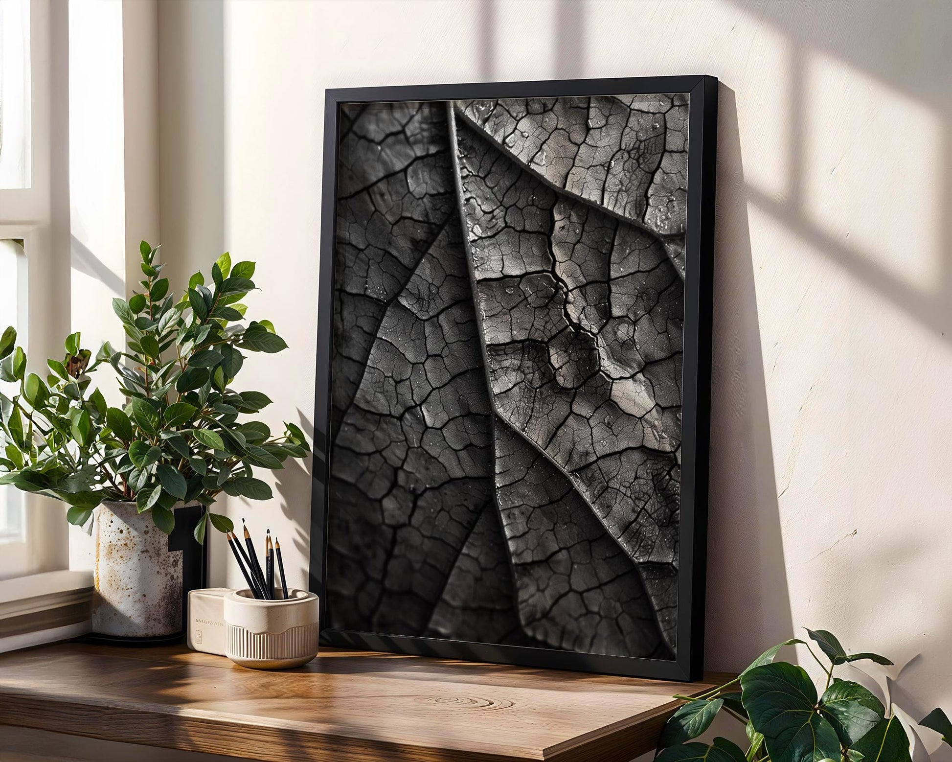 Botanical Photo | Monochrome Leaf Macro Print | Moody  Fine Art Photography wall art print, minimalist black and white poster, modern Scandinavian wall decor, Monohaus