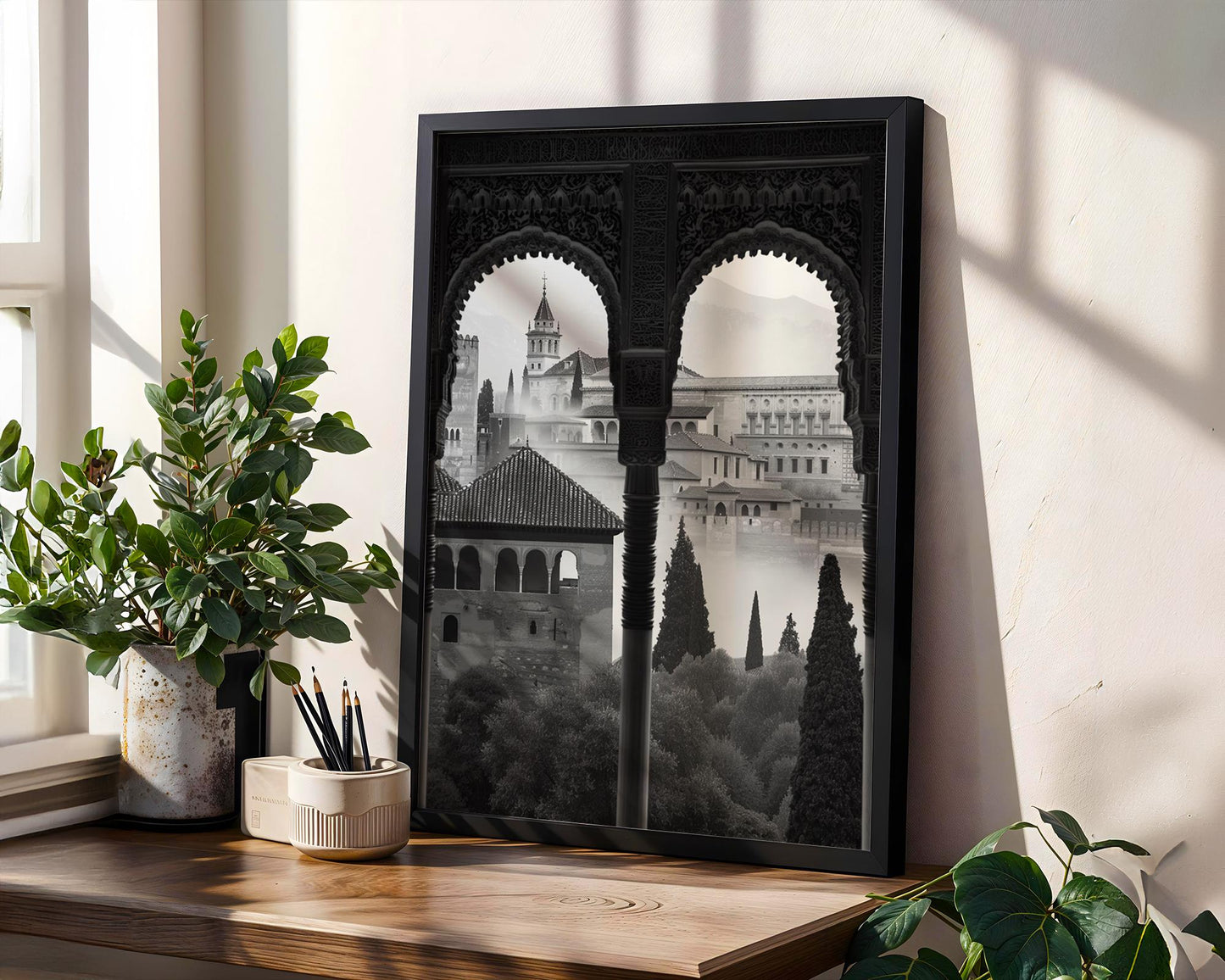 World Landmark | Alhambra Palace Arches Print | Moorish Architecture Photography wall art print, black and white architectural poster, minimalist modern Scandinavian wall decor, Monohaus