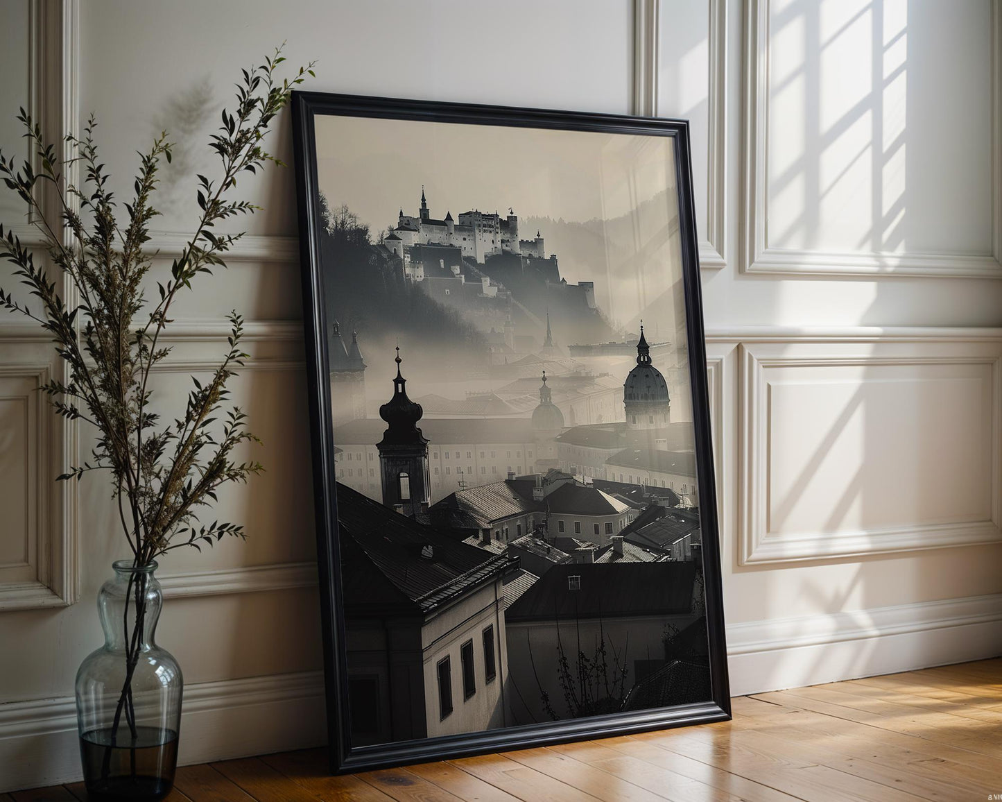 World Landmark | Salzburg Fortress Print | Misty Cityscape Photography, European Wall Art