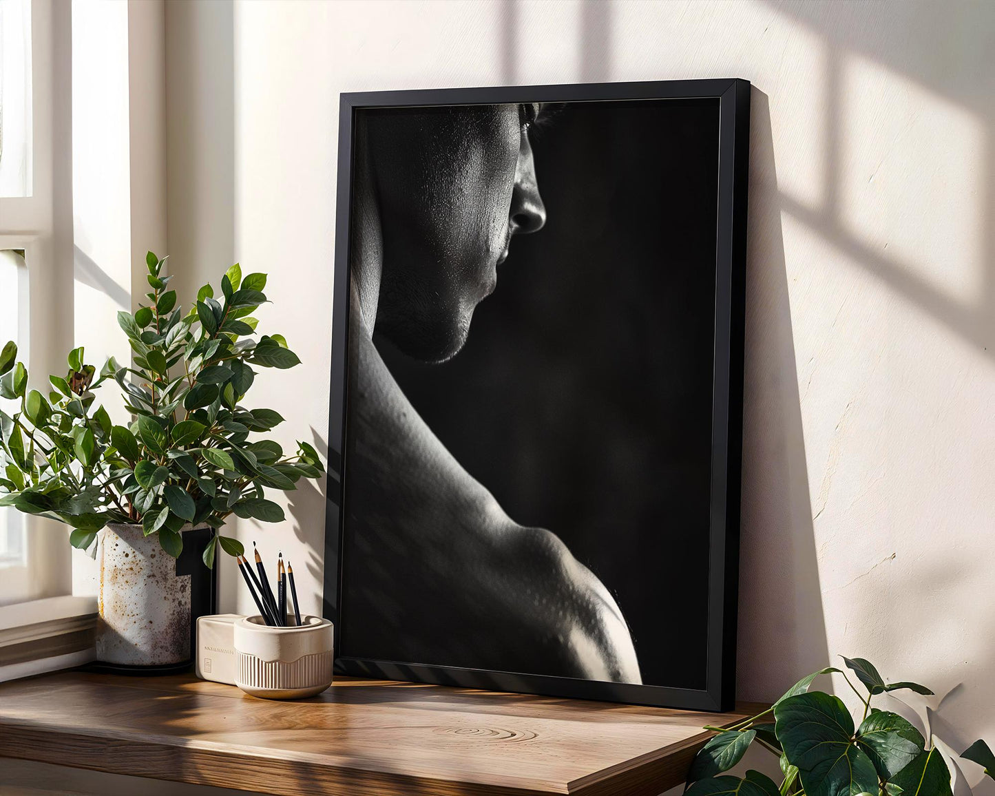 Minimal Wall Art Muscular Male Portrait Print | Black and White Fitness Photography wall art print, minimalist black and white poster, modern Scandinavian wall decor, Monohaus