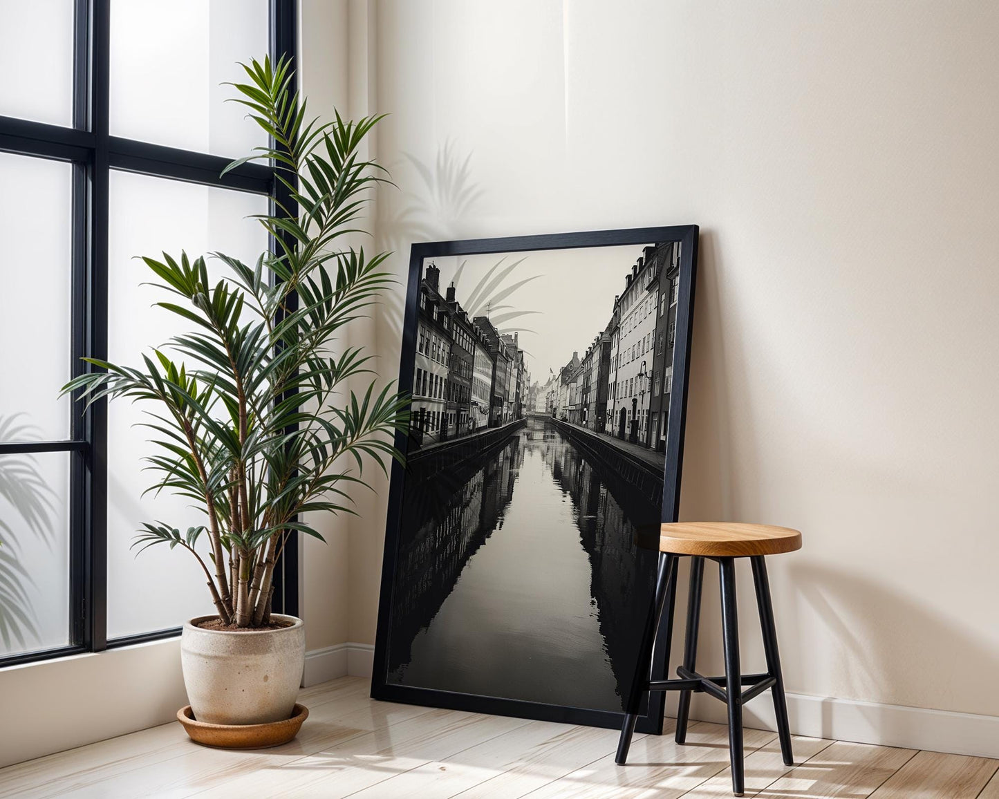 World Landmark | Copenhagen Canal Black and White Photography | Scandinavian Wall Art wall art print, minimalist black and white poster, modern Scandinavian wall decor, Monohaus