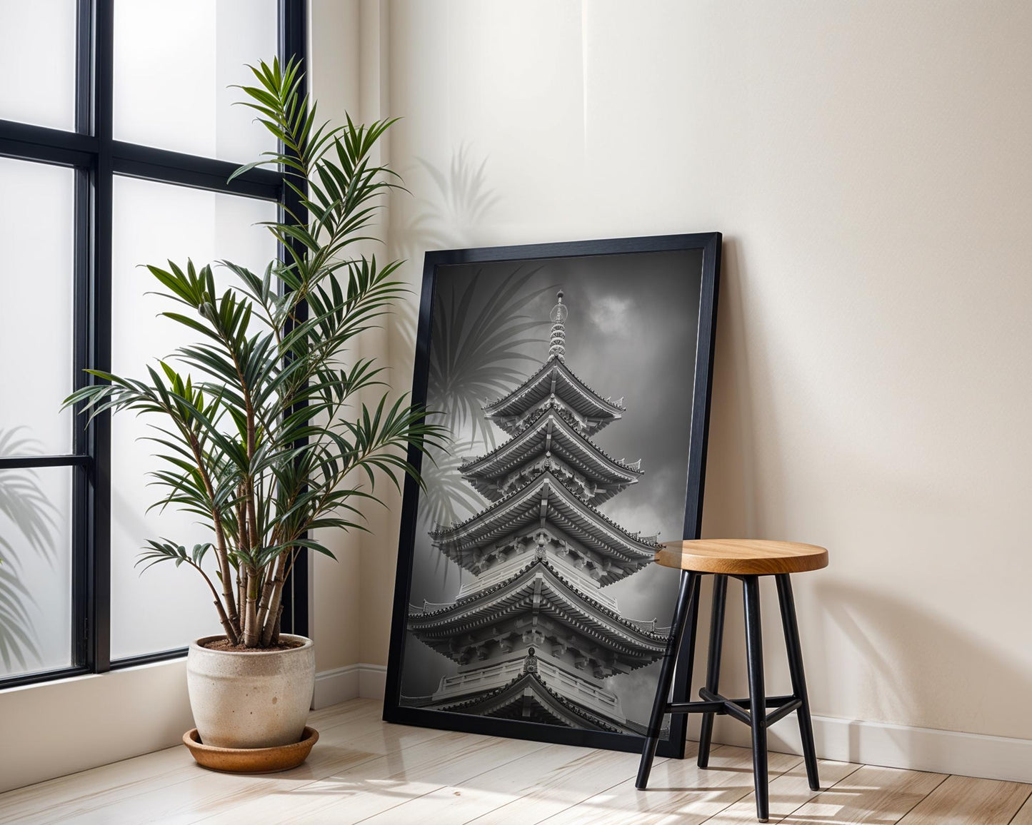 World Landmark | Osaka Pagoda Print | Black and White Japanese Architecture