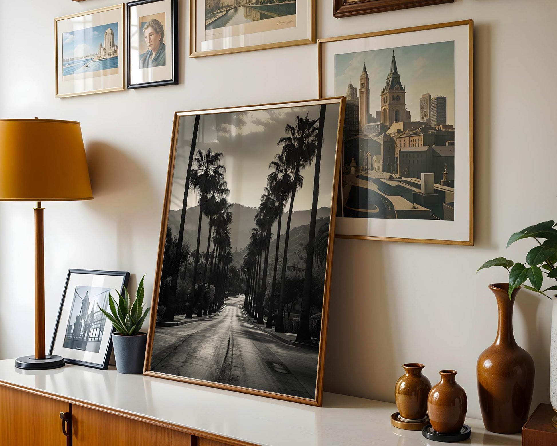 World Landmark | Beverly Hills Palm Trees Print | Minimalist Black and White Photography wall art print, minimalist black and white poster, modern Scandinavian wall decor, Monohaus