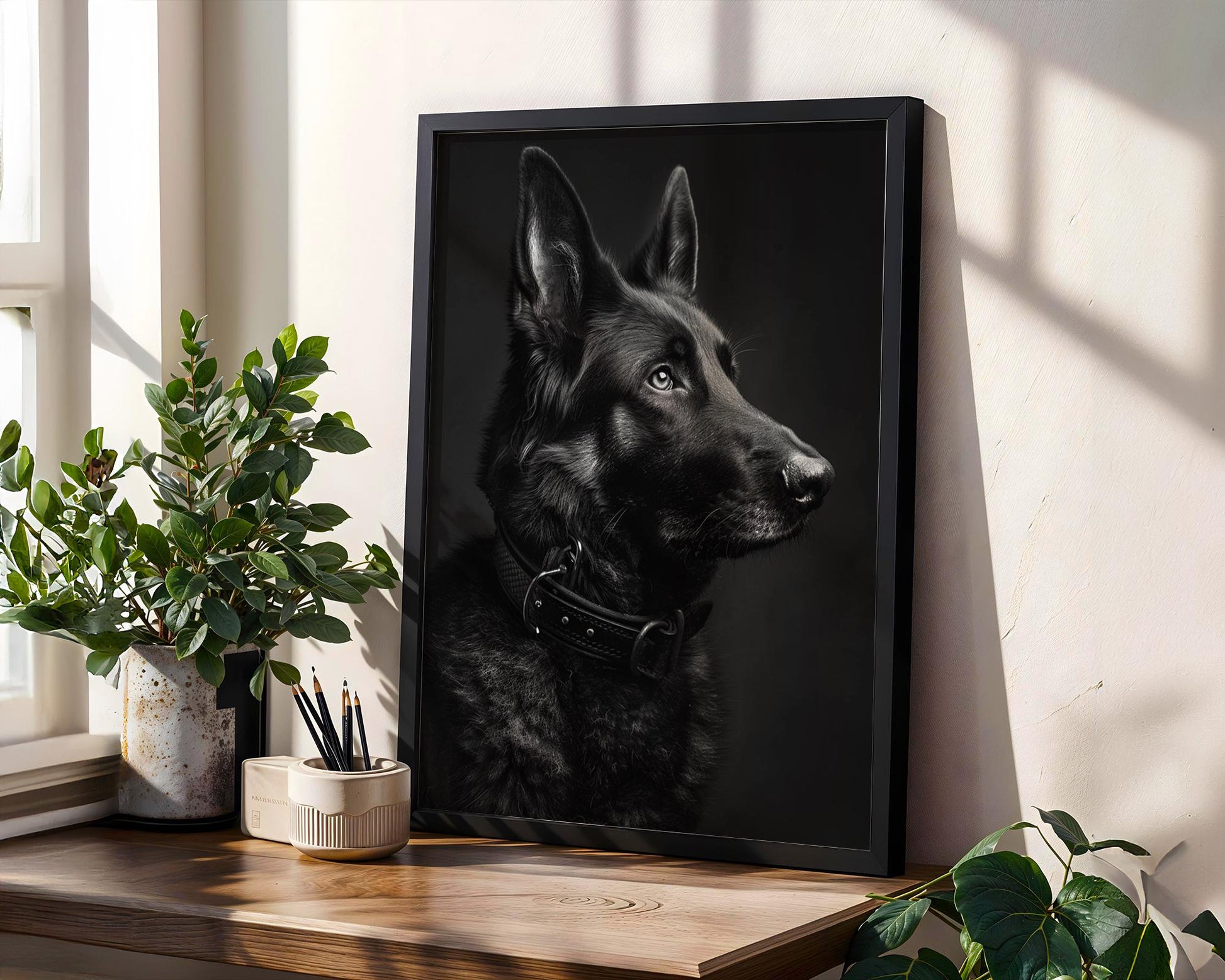Dog Photography Black German Shepherd Portrait | Moody Fine Art Pet Print wall art print, minimalist black and white poster, modern Scandinavian wall decor, Monohaus