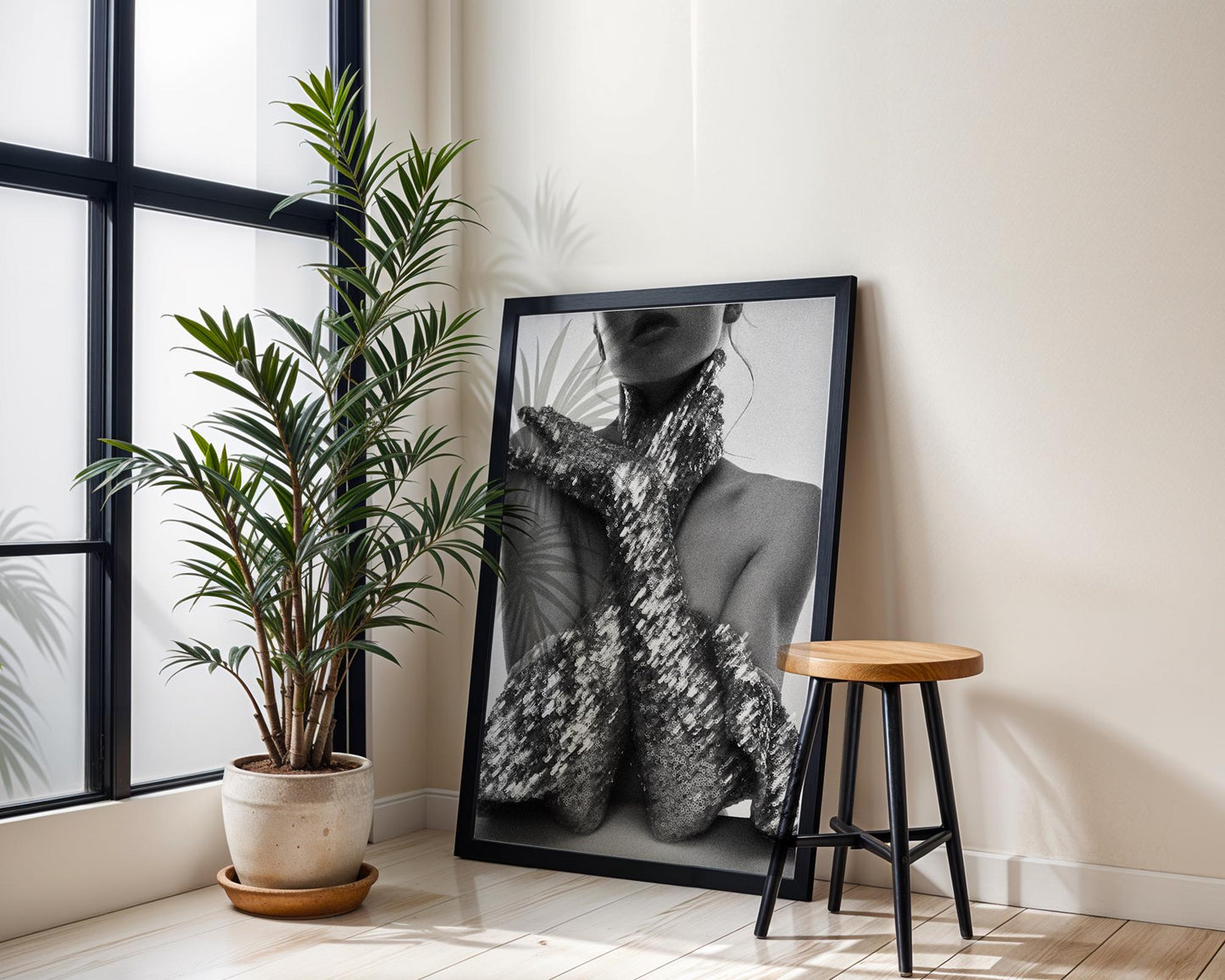 Designer Wall Art | Sequin Gloves Glam Fashion Print | Black and White Bedroom Decor wall art print, minimalist black and white poster, modern Scandinavian wall decor, Monohaus