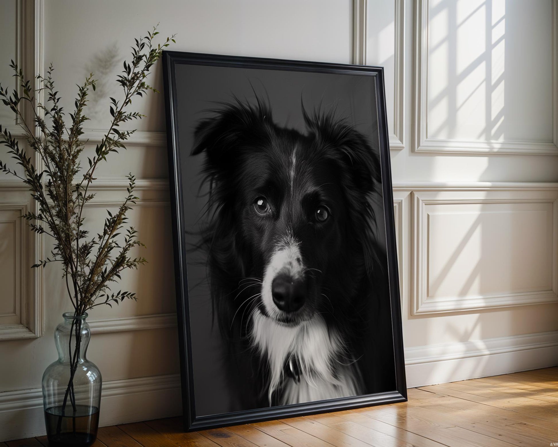 Dog Photography Border Collie Portrait Print | Fine Art , Monochrome Decor wall art print, minimalist black and white poster, modern Scandinavian wall decor, Monohaus