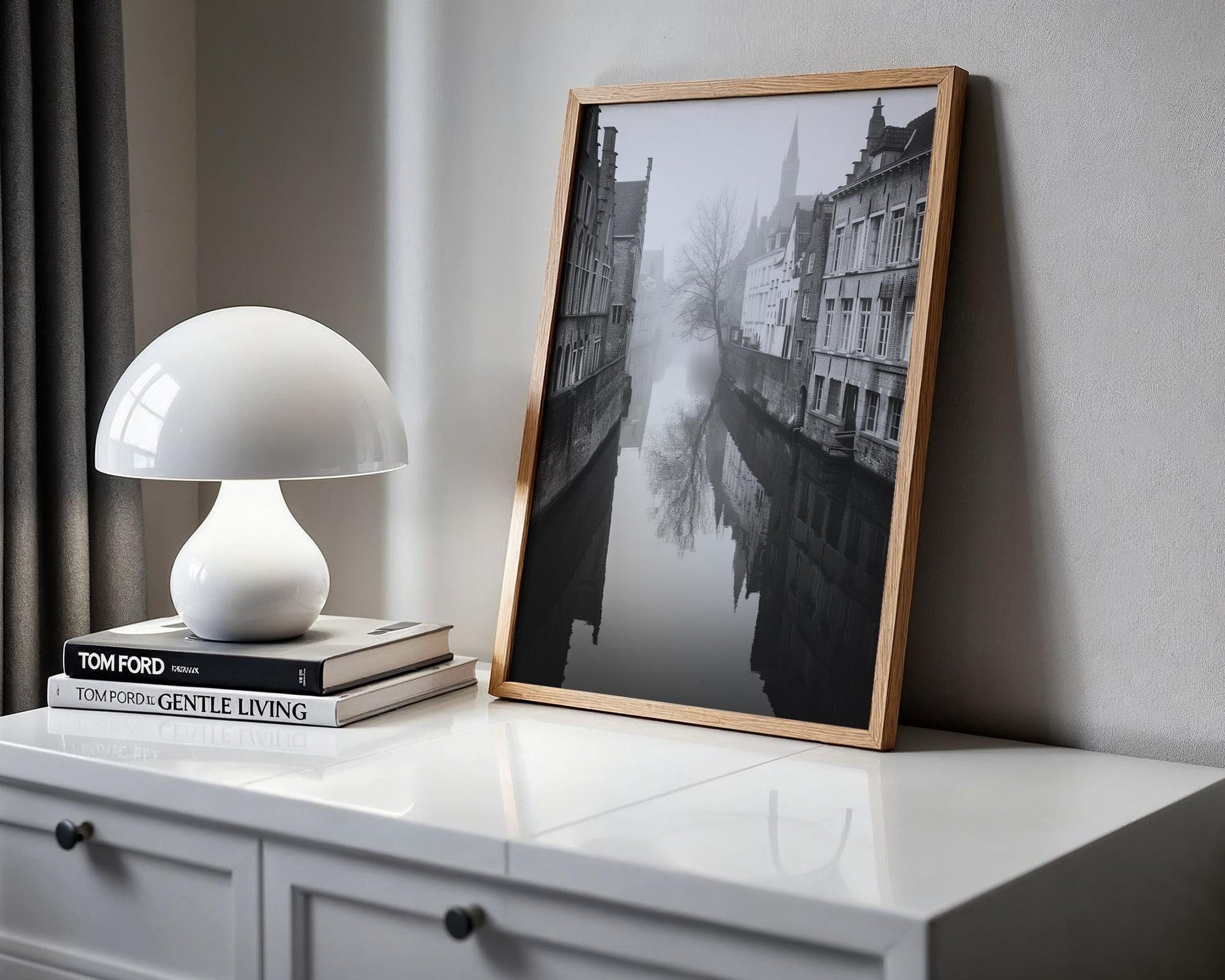 World Landmark | Bruges Canal Print | Black and White Belgium Architecture Photography wall art print, black and white architectural poster, minimalist modern Scandinavian wall decor, Monohaus