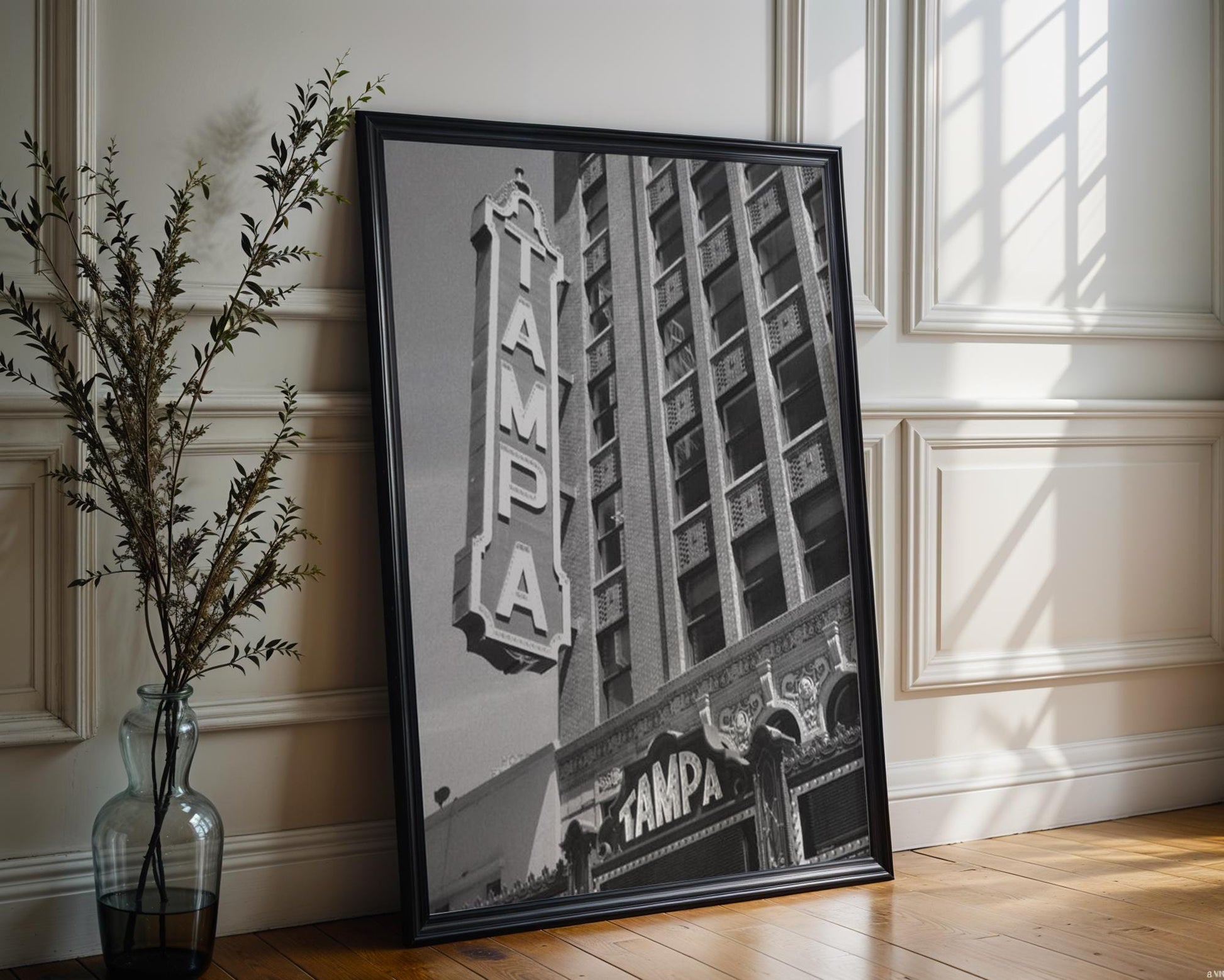 Designer Wall Art | Tampa Marquee Sign Print | Black and White Florida Poster wall art print, minimalist black and white poster, modern Scandinavian wall decor, Monohaus