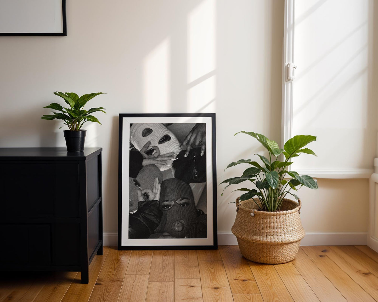 Designer Wall Art | Balaclava Girls Print | Edgy Black and White Fashion Poster wall art print, minimalist black and white poster, modern Scandinavian wall decor, Monohaus