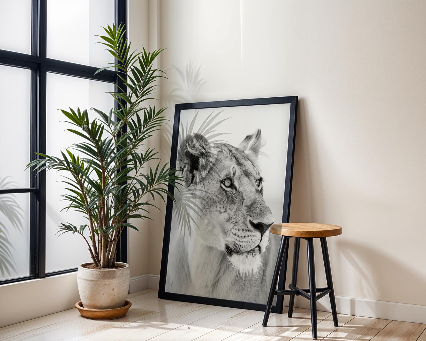 Wildlife Poster | Lioness Portrait Print | Black & White  Photography wall art print, minimalist black and white poster, modern Scandinavian wall decor, Monohaus