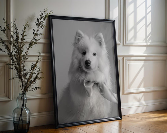 Dog Photography Pet Home Decor | Samoyed Puppy Portrait Pet Print | Black and White wall art print, minimalist black and white poster, modern Scandinavian wall decor, Monohaus