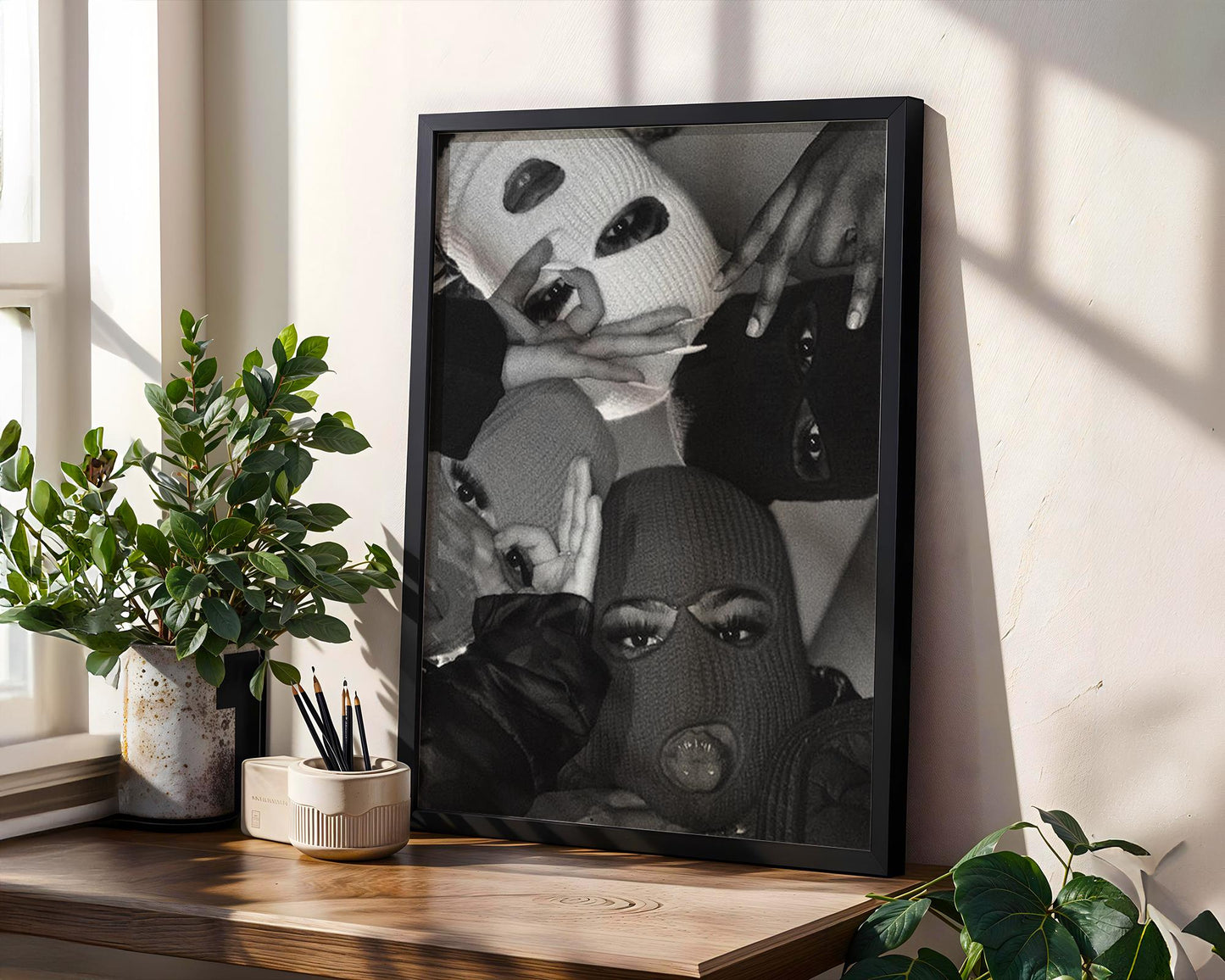 Designer Wall Art | Balaclava Girls Print | Edgy Black and White Fashion Poster wall art print, minimalist black and white poster, modern Scandinavian wall decor, Monohaus