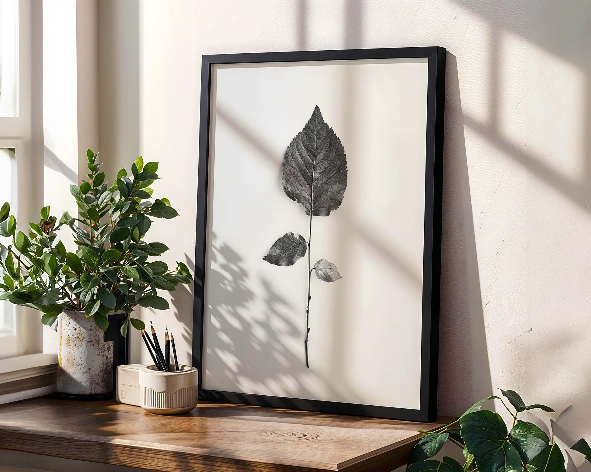 Botanical Photo | Monohaus Black and White Leaf Print | Modern Minimalist Wall Art wall art print, minimalist black and white poster, modern Scandinavian wall decor, Monohaus