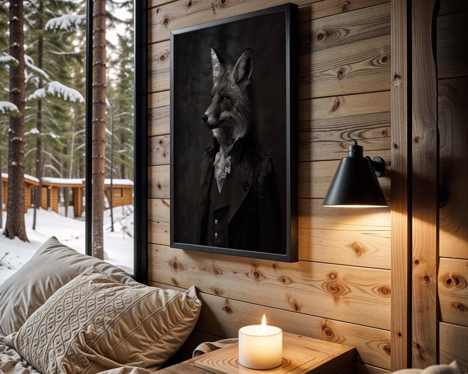 Designer Wall Art | Victorian Fox Portrait | Black & White Modern Print wall art print, minimalist black and white poster, modern Scandinavian wall decor, Monohaus