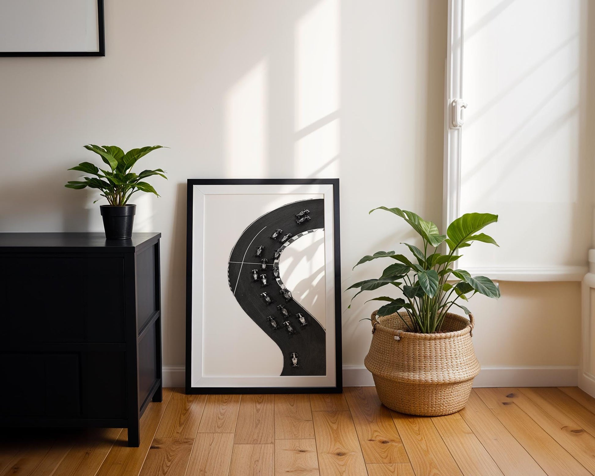 Designer Wall Art | Formula One Track Print | Racing Photography | Motorsport wall art print, minimalist black and white poster, modern Scandinavian wall decor, Monohaus