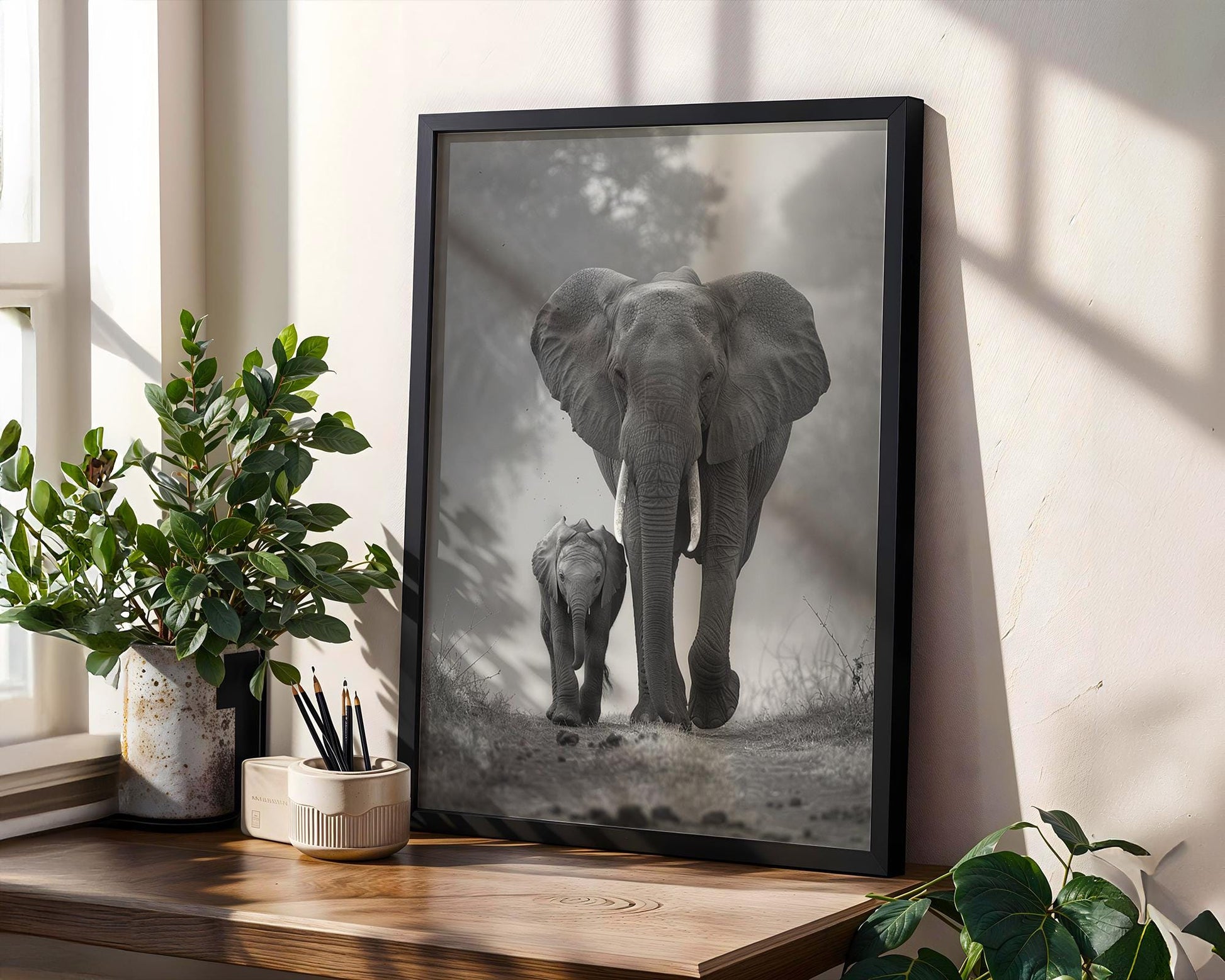 Wildlife Poster | Elephant and Calf Print | Minimalist Black & White  Photography wall art print, minimalist black and white poster, modern Scandinavian wall decor, Monohaus