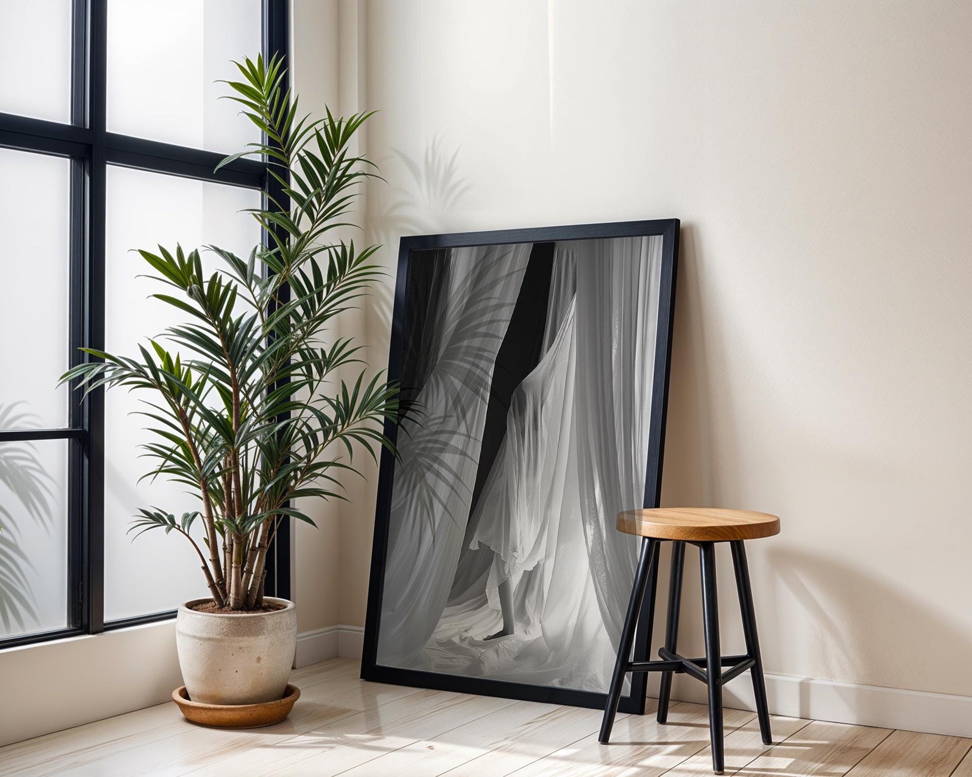 Minimal Wall Art Woman Silhouette Veil Art Print | Bedroom Home Decor wall art print, minimalist black and white poster, modern Scandinavian wall decor, Monohaus