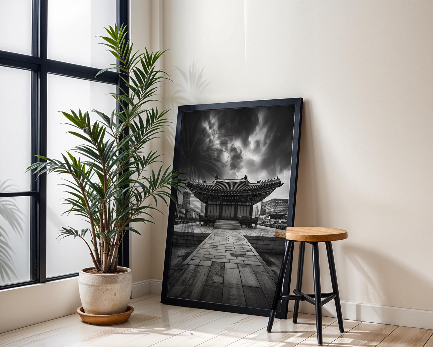 World Landmark | Gyeongbokgung Palace Print | Seoul Black and White Photography wall art print, minimalist black and white poster, modern Scandinavian wall decor, Monohaus