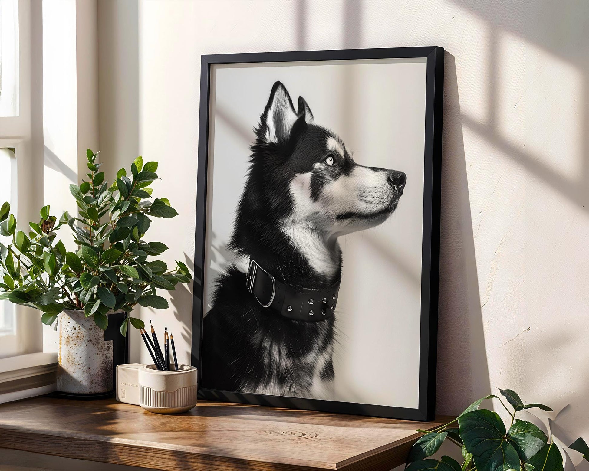 Dog Photography Husky Art Print | Black and White Pet Portrait, Modern Wall Decor wall art print, minimalist black and white poster, modern Scandinavian wall decor, Monohaus