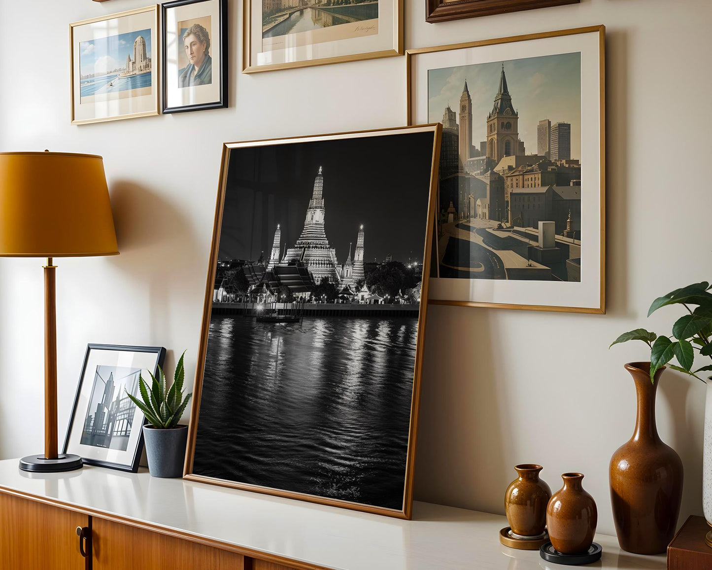 Wat Arun Temple, Bangkok Night Photography Print | Black and White Cityscape Wall Art