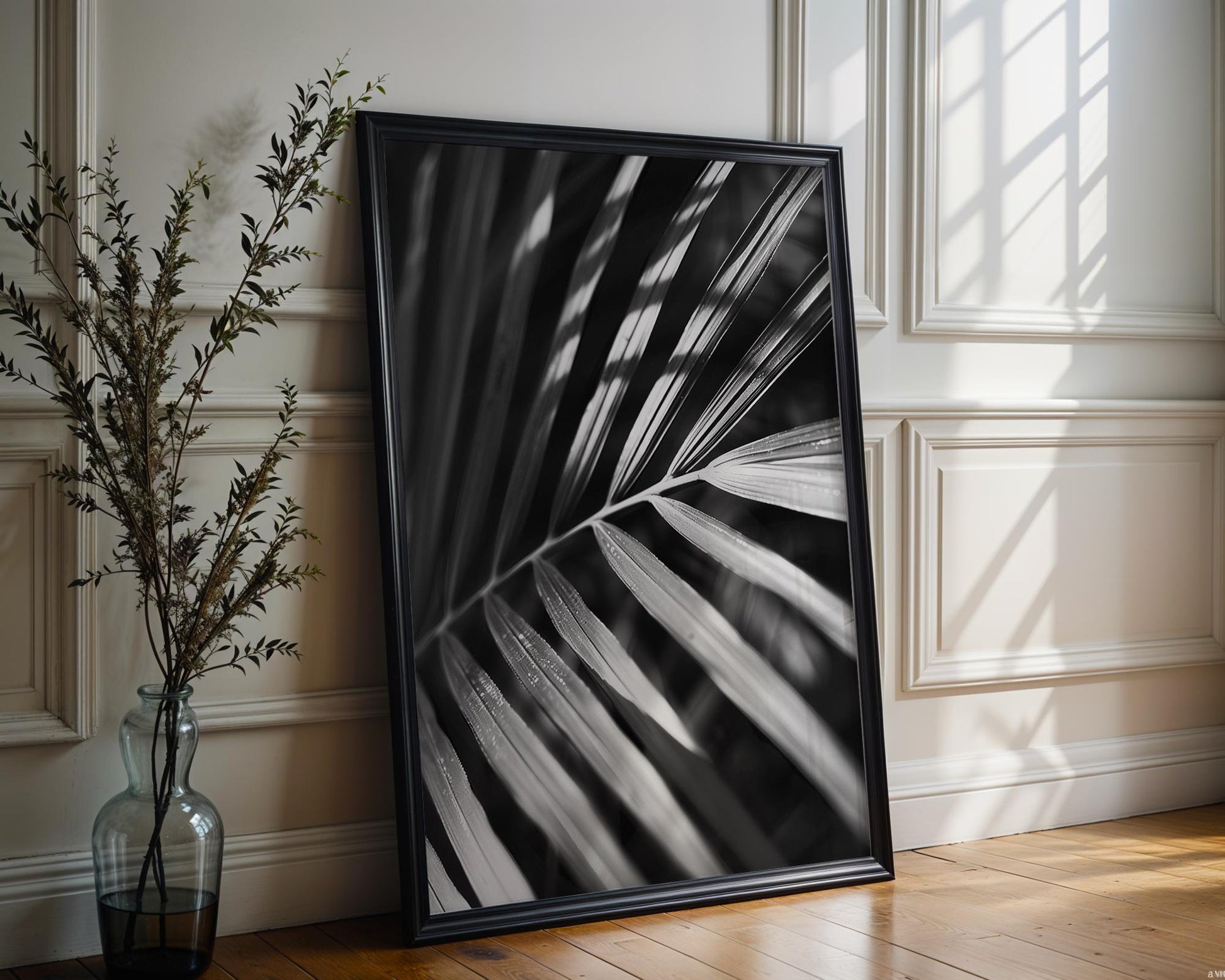 Botanical Photo | Palm Leaf Art Print | Monochrome Tropical Wall Decor wall art print, minimalist black and white poster, modern Scandinavian wall decor, Monohaus