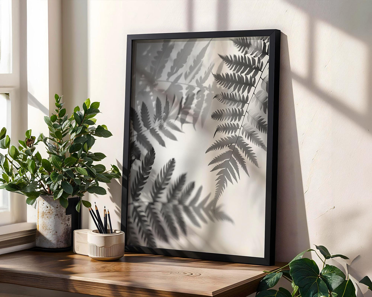 Botanical Photo | Shadow Fern Print | Minimalist  Fine Art Photography wall art print, minimalist black and white poster, modern Scandinavian wall decor, Monohaus
