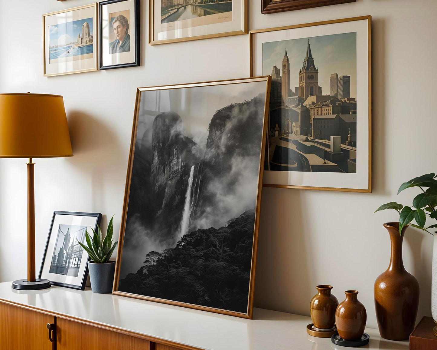 World Landmark | Andes Waterfall Photography Print | Black and White Minimalist Wall Art wall art print, minimalist black and white poster, modern Scandinavian wall decor, Monohaus