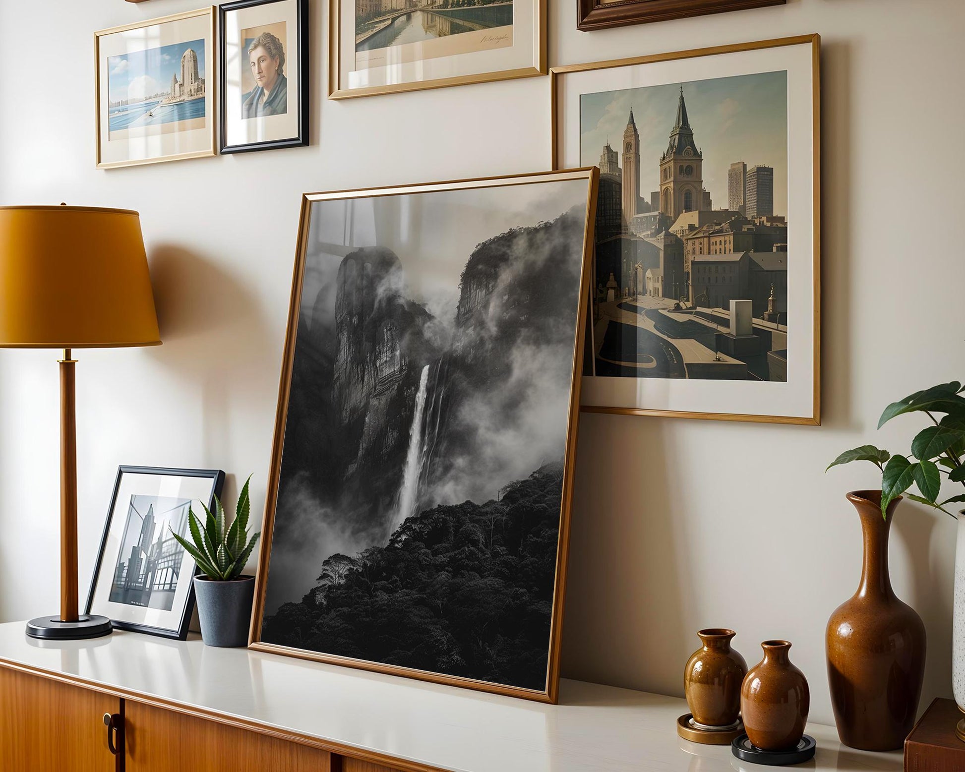 World Landmark | Andes Waterfall Photography Print | Black and White Minimalist Wall Art wall art print, minimalist black and white poster, modern Scandinavian wall decor, Monohaus